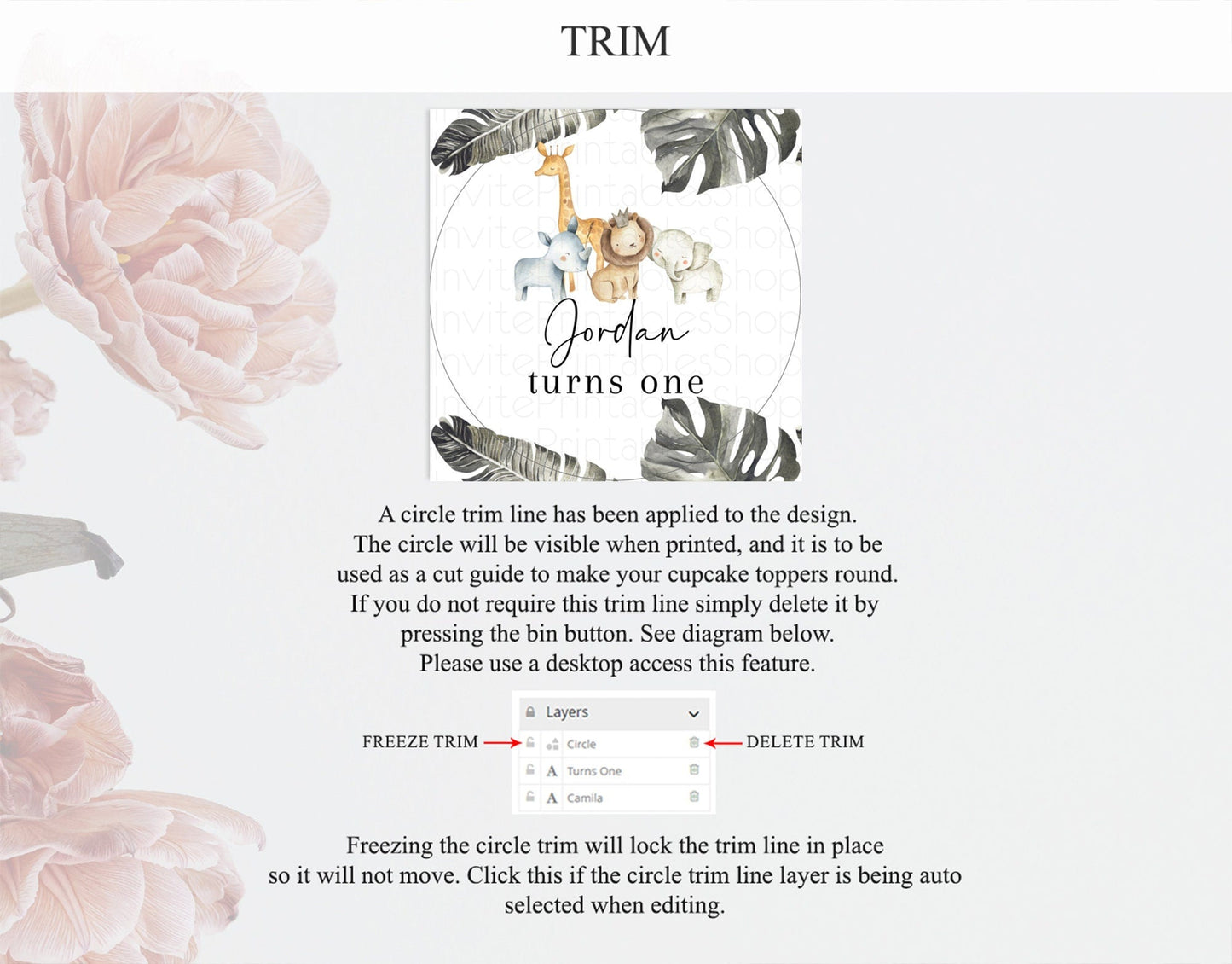 Safari Cupcake Toppers Lion Gorilla Elephant Rhino Tropical Palm Decor Jungle Safari Adventure Zoo Cupcake Topper First Birthday D10599