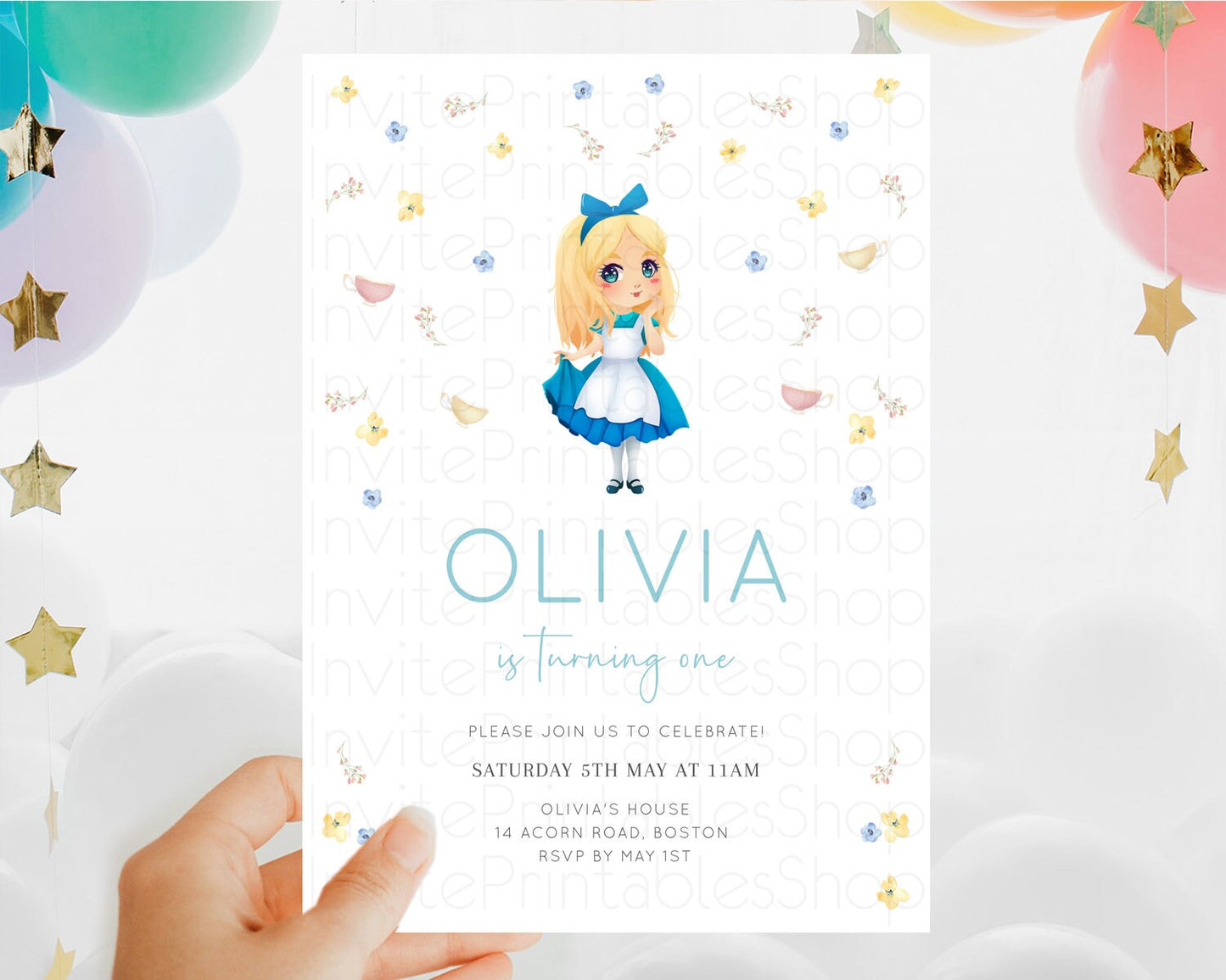 Princess Birthday Invitation Castle Invitation Royal Birthday Fairy Tale Enchanted Castle Pastel Floral Garden 1st First Birthday D10886