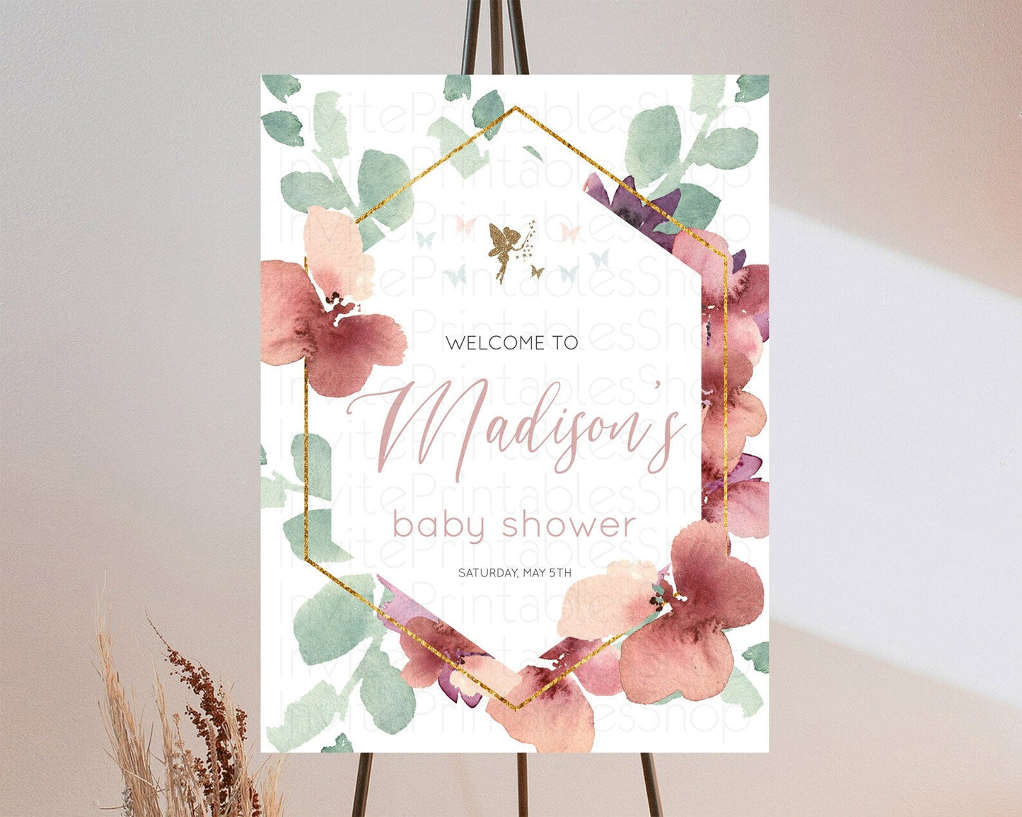 Fairy Baby Shower Welcome Sign Fairy Welcome Board Enchanted Garden Pastel Floral Butterfly Decor Secret Garden Fairy Welcome Sign D10460