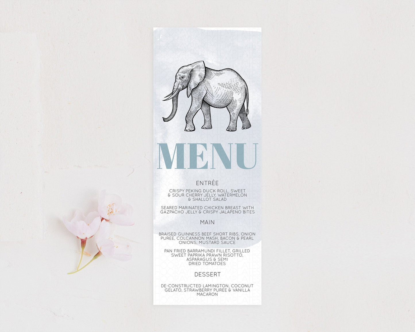 Elephant Menu Elephant Menu Template Elephant Safari Zoo Table Decor Elephant Dinner Dessert Menu Elephant Party Food Menu D10811