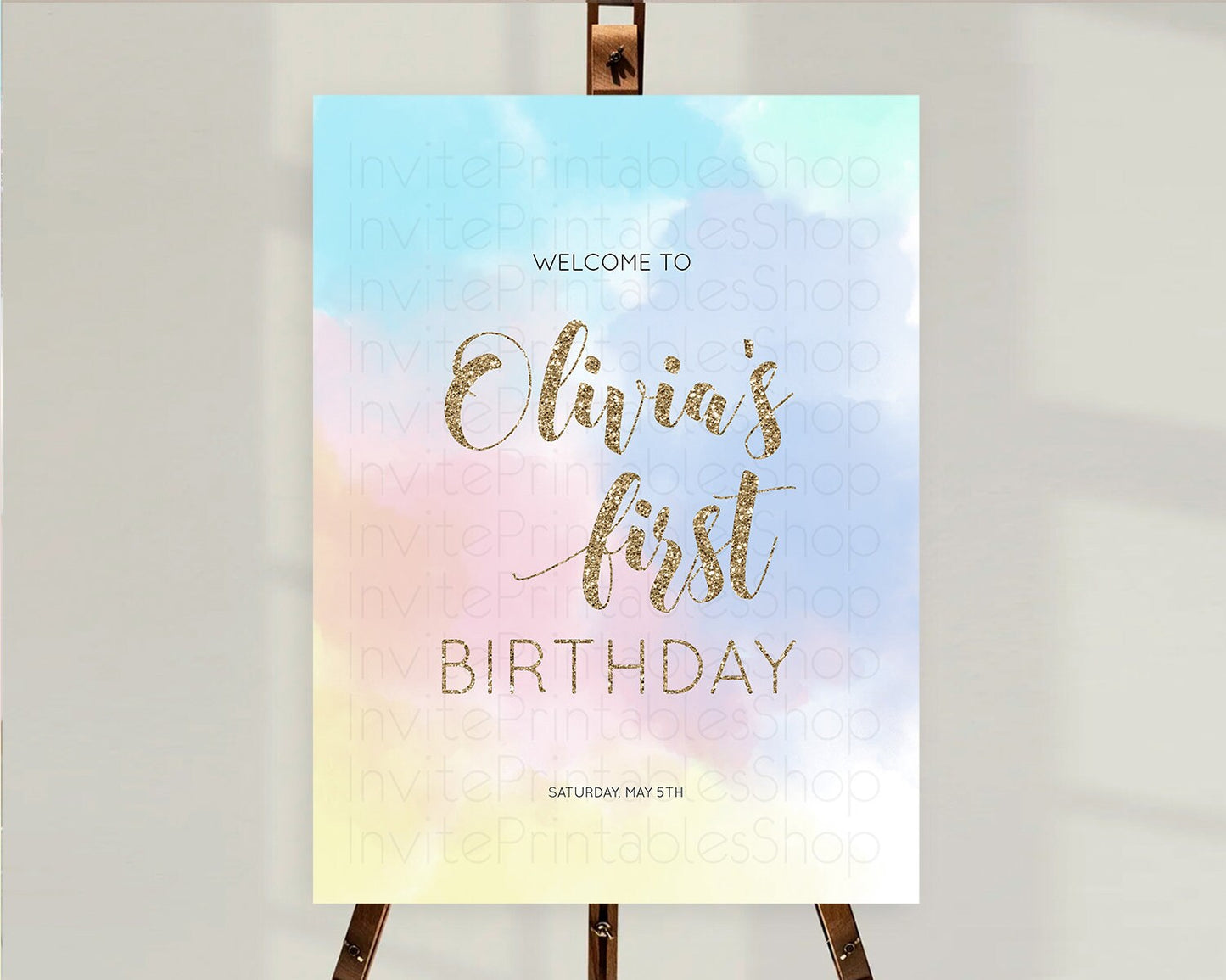 Pastel Welcome Sign Pastel Rainbow Welcome Sign Colorful Rainbow Confetti Watercolor Glitter Pastel First Birthday Welcome Sign D10378
