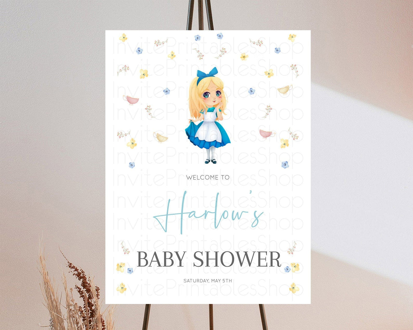 Princess Baby Shower Welcome Sign Castle Welcome Board Secret Garden Enchanted Castle Pastel Floral Garden Baby Shower Welcome Sign D10886