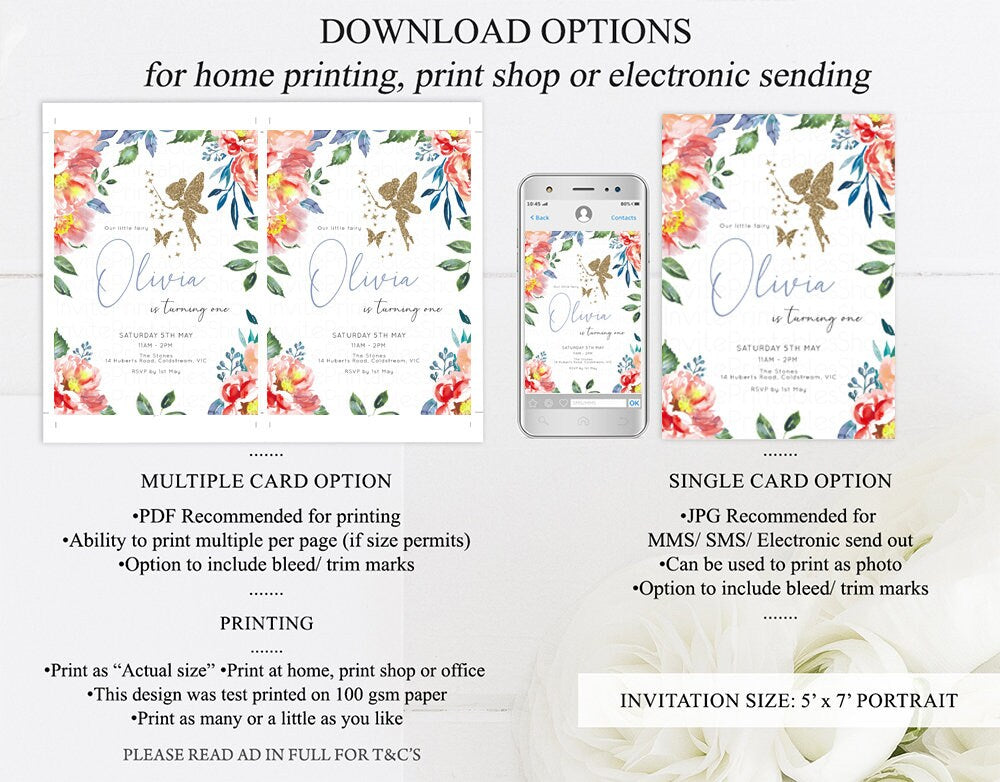 Fairy Birthday Invitation Red Boho Floral Garden Pastel Fairy Invite Fairy Garden Whimsical Butterfly Glitter Printable Digital Invite