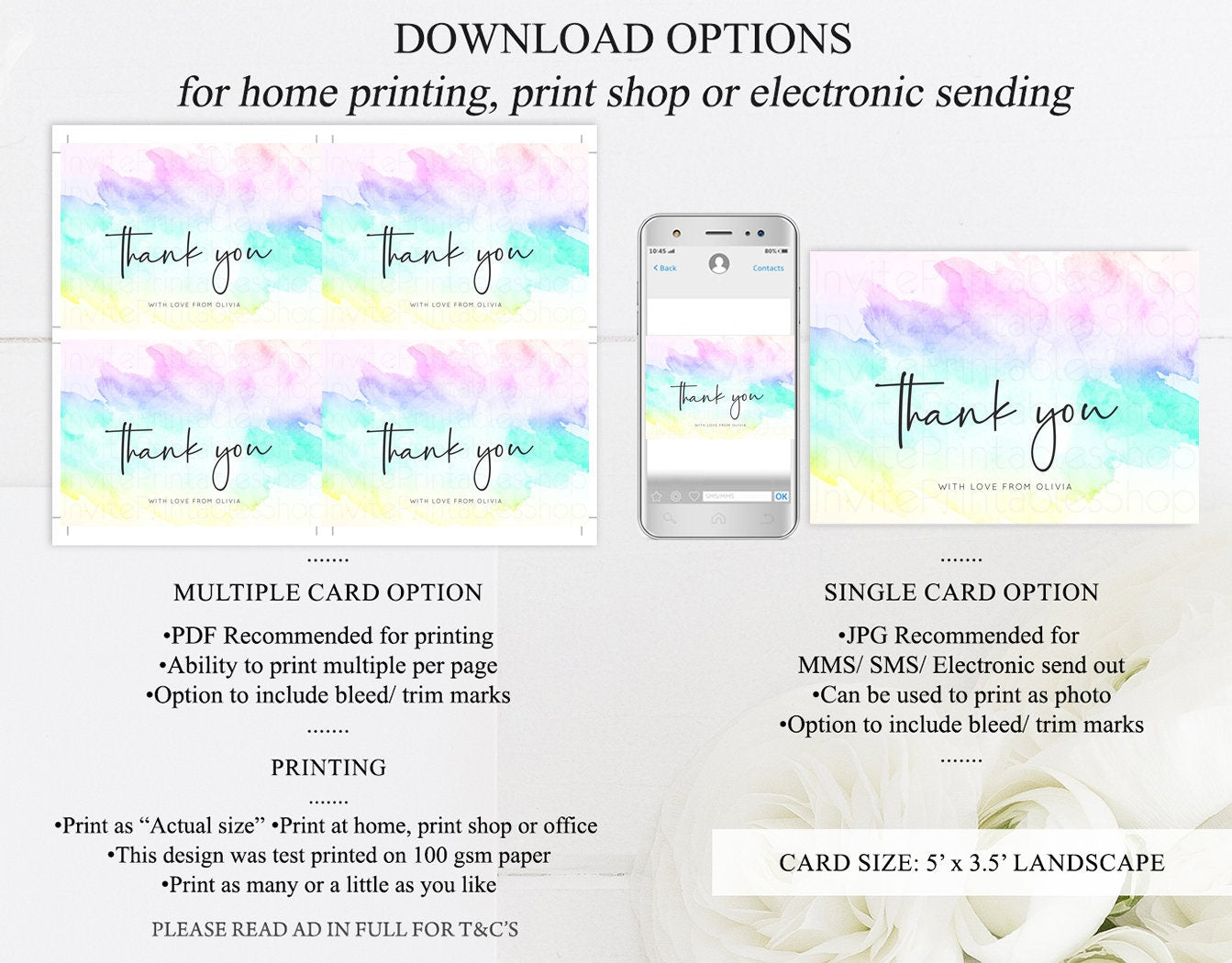 Pastel Rainbow Thank you Colorful Watercolor Folded Gift Cards Custom Note Message Glitter Birthday Engaged Baby Shower Wedding Guests F210