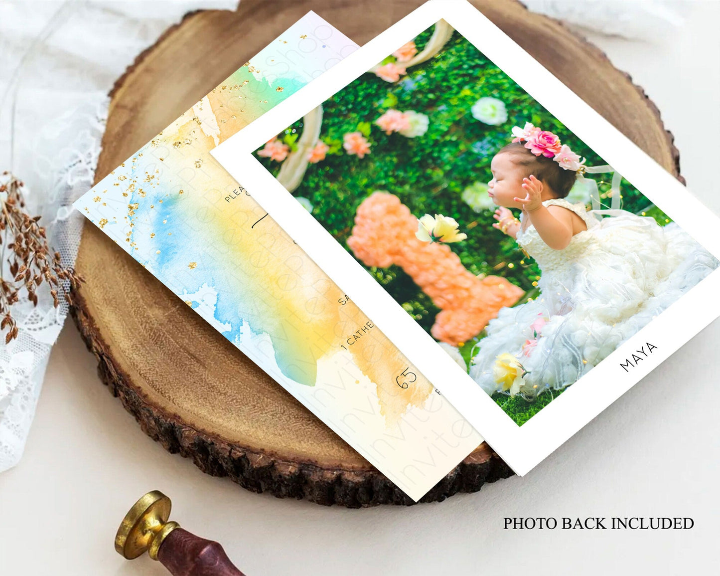 Pastel Baptism Invitation Pastel Colors Watercolor Baptism 1st Birthday Party Gold Ombre Pastel Rainbow Christening Holy Communion D10425