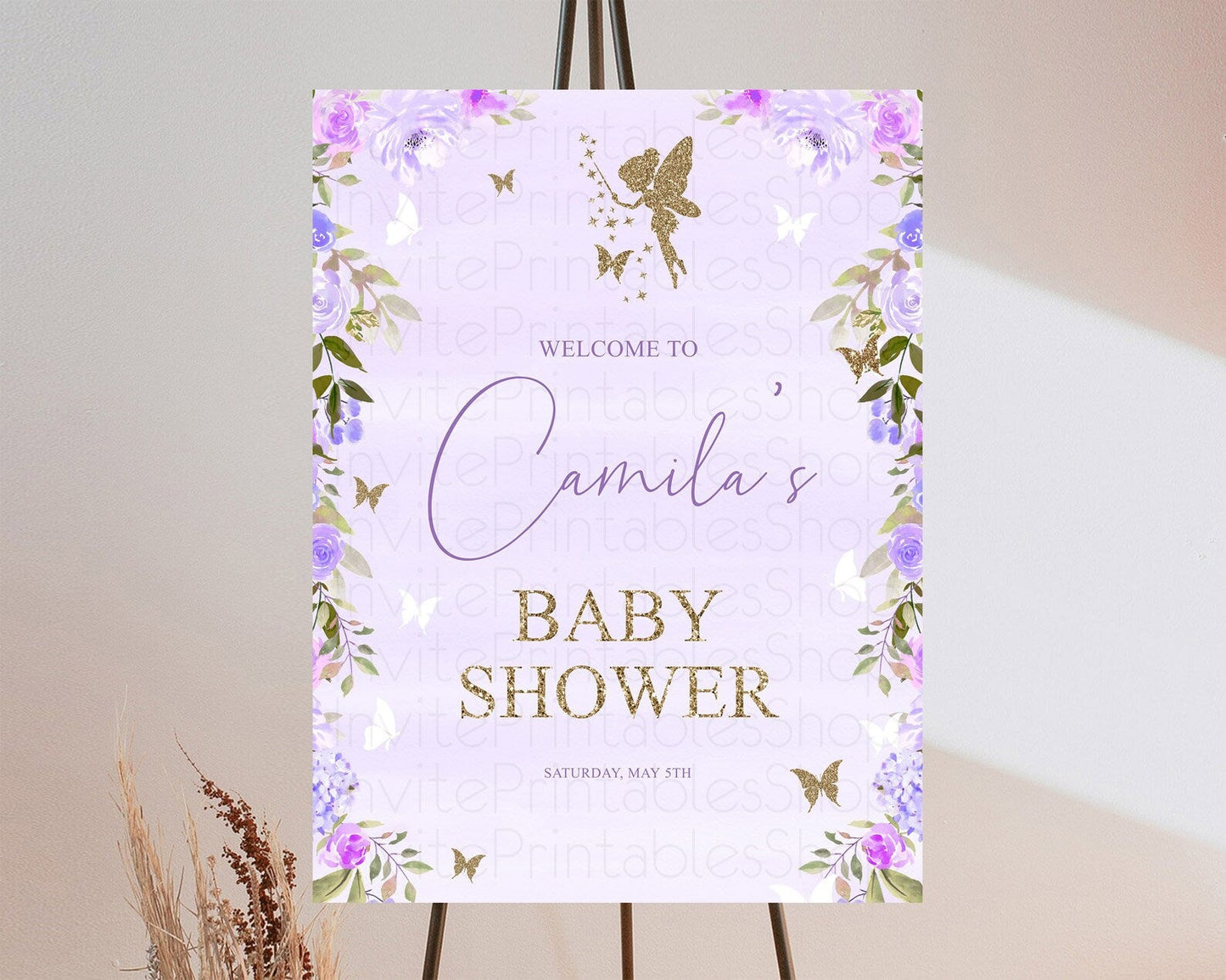 Fairy Baby Shower Welcome Sign Fairy Welcome Board Enchanted Garden Pastel Floral Butterfly Decor Secret Garden Fairy Welcome Sign D10910
