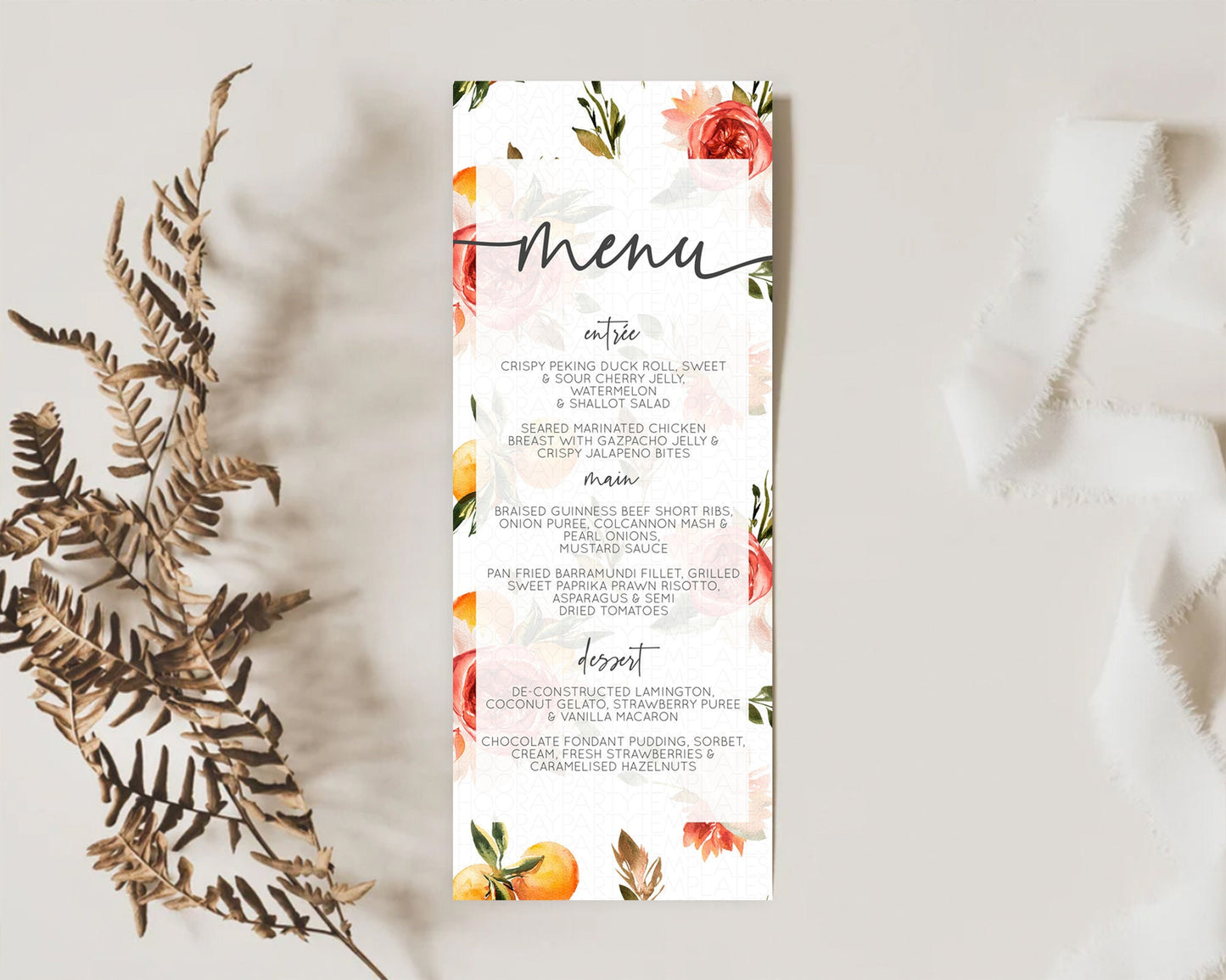 Editable Citrus Menu Lemon Menu Orange Menu Citrus Table Decor Citrus Floral