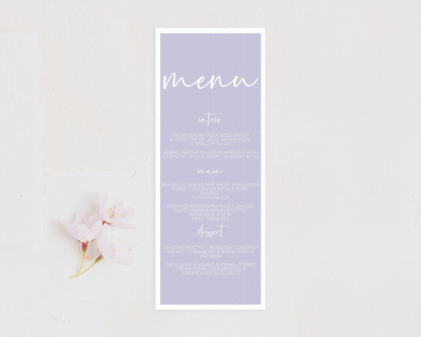 Purple Menu Pastel Purple Menu Template Purple Minimal Table Decor Modern Purple Menu Simple Purple Dinner Dessert Menu Food Menu D10942