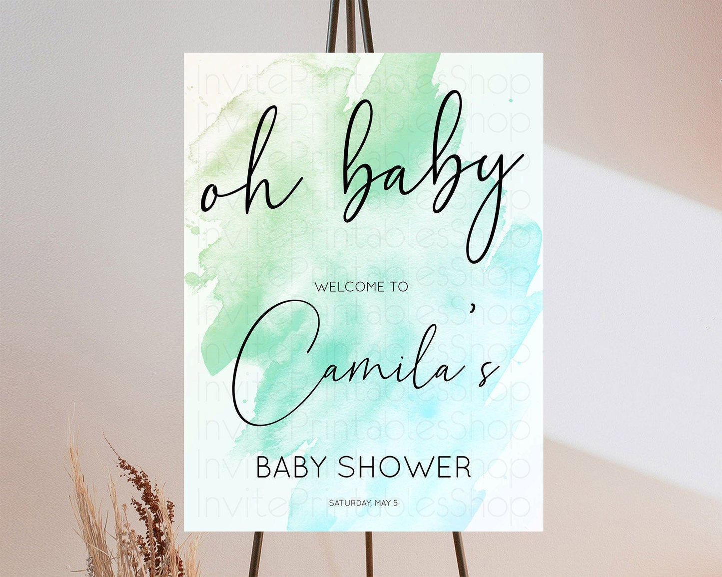 Green Baby Shower Welcome Sign Green Watercolor Welcome Board Pastel Green Party Decor Splash Welcome Poster Green Welcome Board D10166