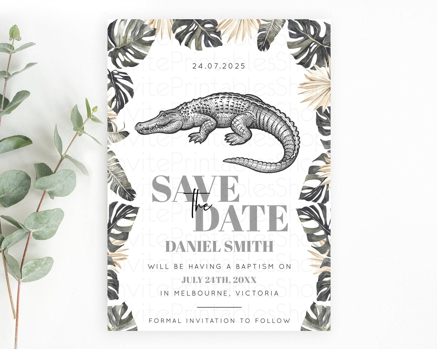 Croc Gator Save The Date Template Croc Gator Party Save The Date Safari Adventure Croc Gator Minimal Theme 1st Birthday Baptism D10830