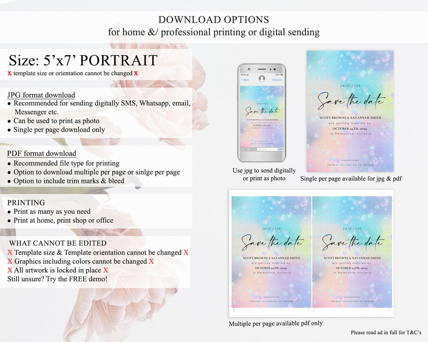 Colorful Save The Date Template Pastel Rainbow Watercolor Iridescent Ombre Party For 1st Birthday Baptism Baby Shower Bridal Shower D10665