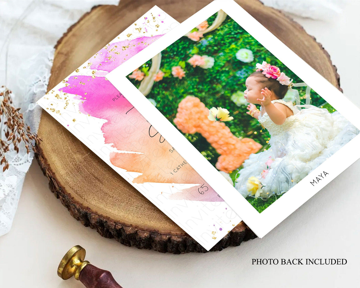 Pastel Baptism Invitation Pastel Colors Watercolor Baptism 1st Birthday Party Gold Ombre Pastel Rainbow Christening Holy Communion D10488