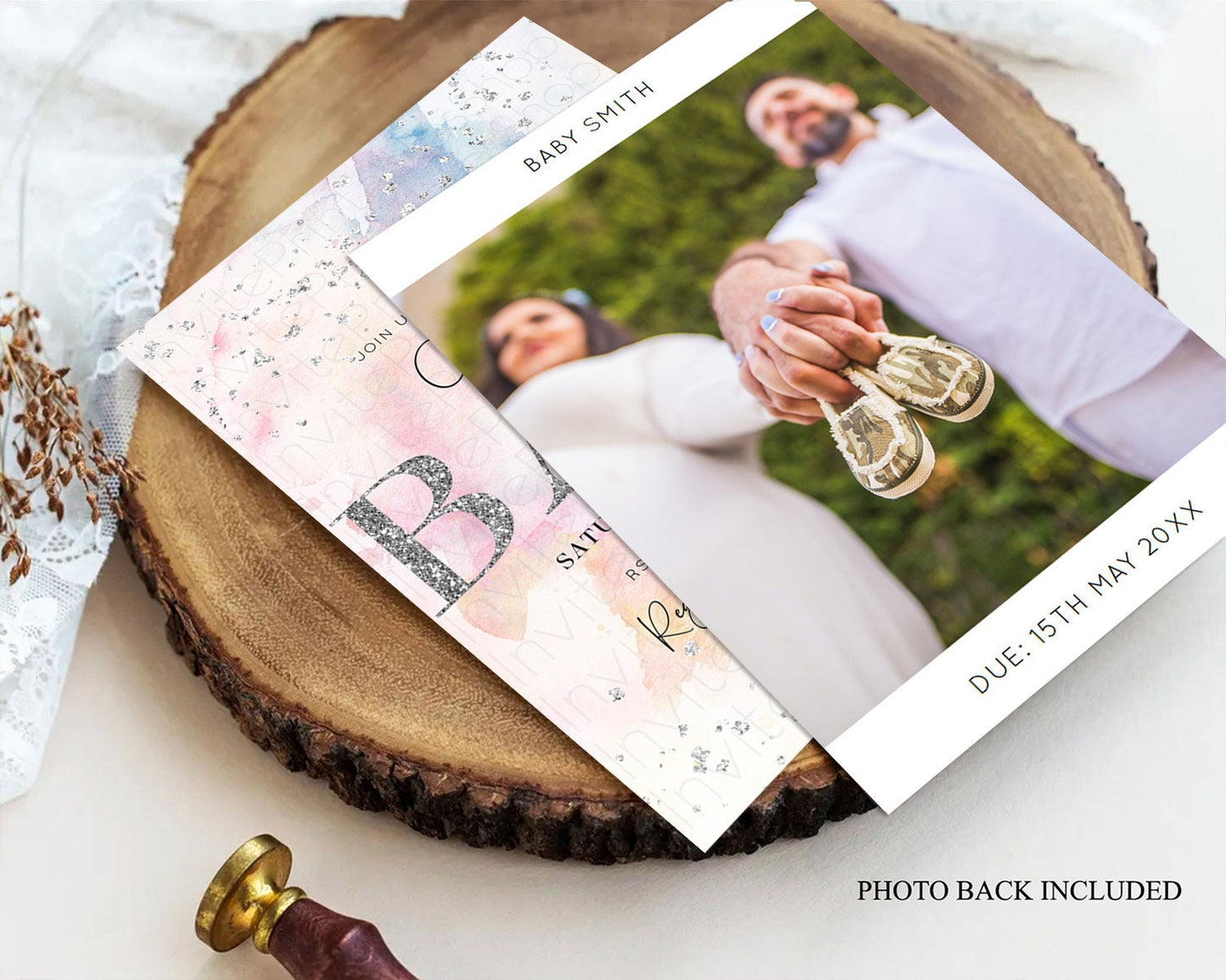 Pastel Rainbow Baby Shower Invitation, Colorful Watercolor Splash with Silver Confetti Sprinkles, Ombre Effect - Pink blue yellow D10945