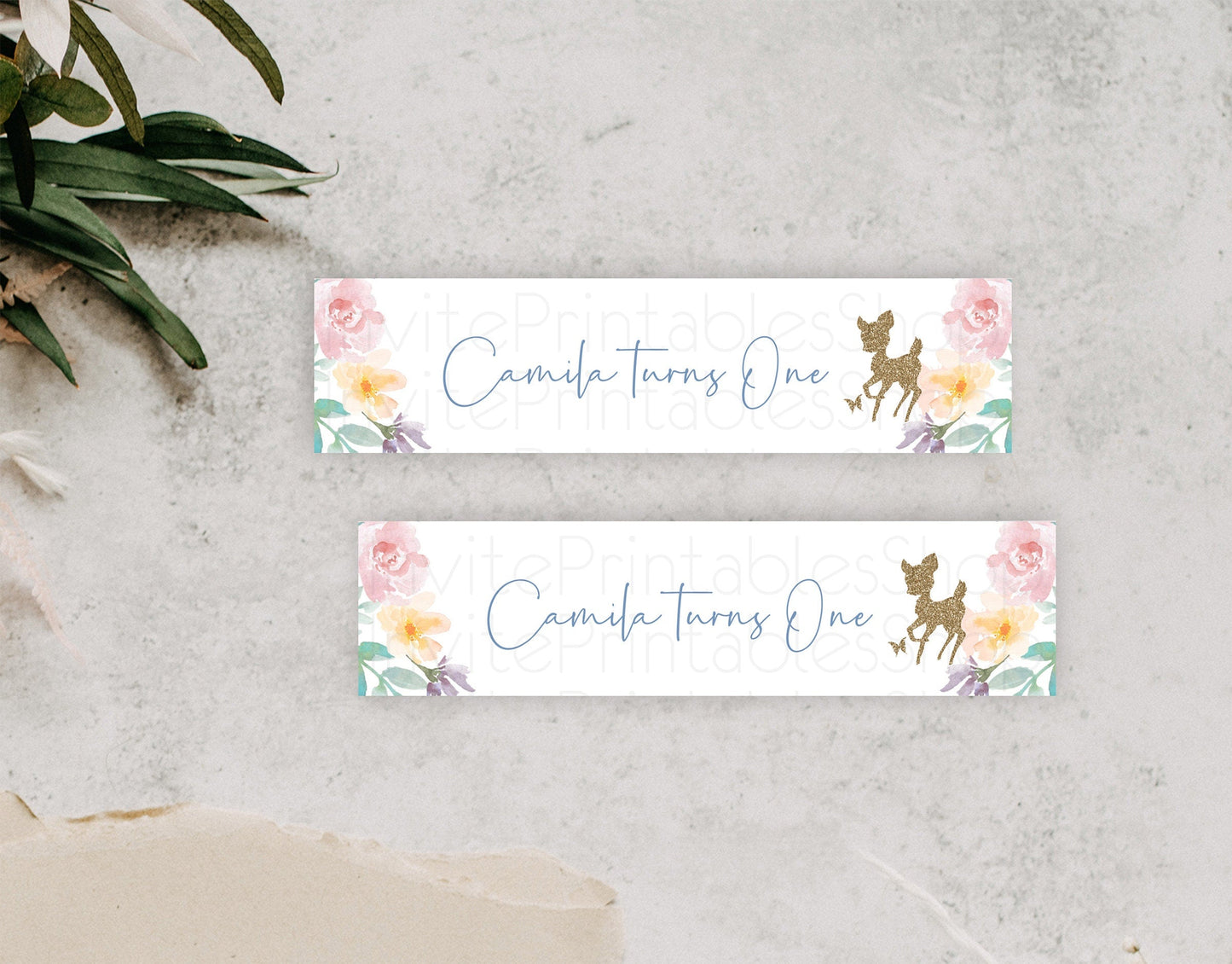 Fawn Deer Water Label Template Pastel Floral Deer Enchanted Forest Butterfly Party Decor Birthday Baptism Baby Shower Bridal Shower D10878