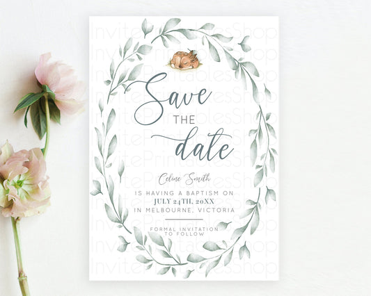Editable Fawn Deer Save The Date Template Pastel Floral Deer Enchanted Fores