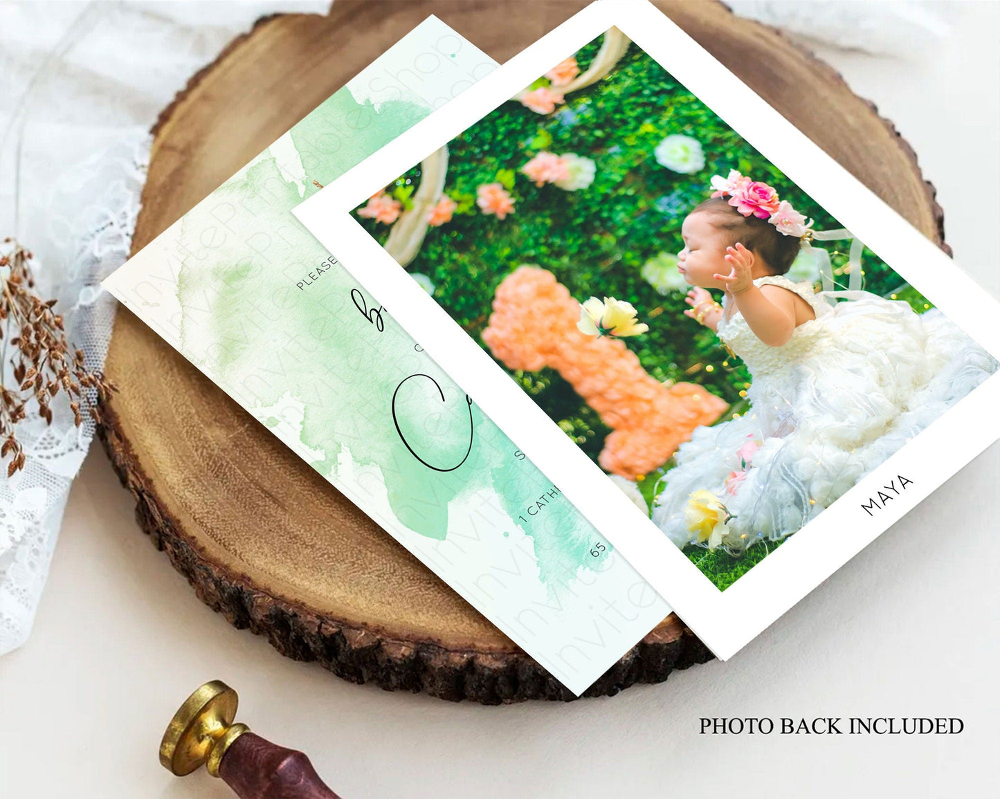 Green Baptism Invitation green Watercolor Baptism 1st Birthday Invitation Pastel Green Watercolor Christening Invite Green Splash D10166