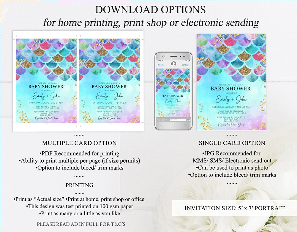 Mermaid Baby Shower Invitation Pastel Rainbow Baby Invite Under the Sea Colorful Watercolor Baby Shower Invite Glitter Sprinkles Invite 574