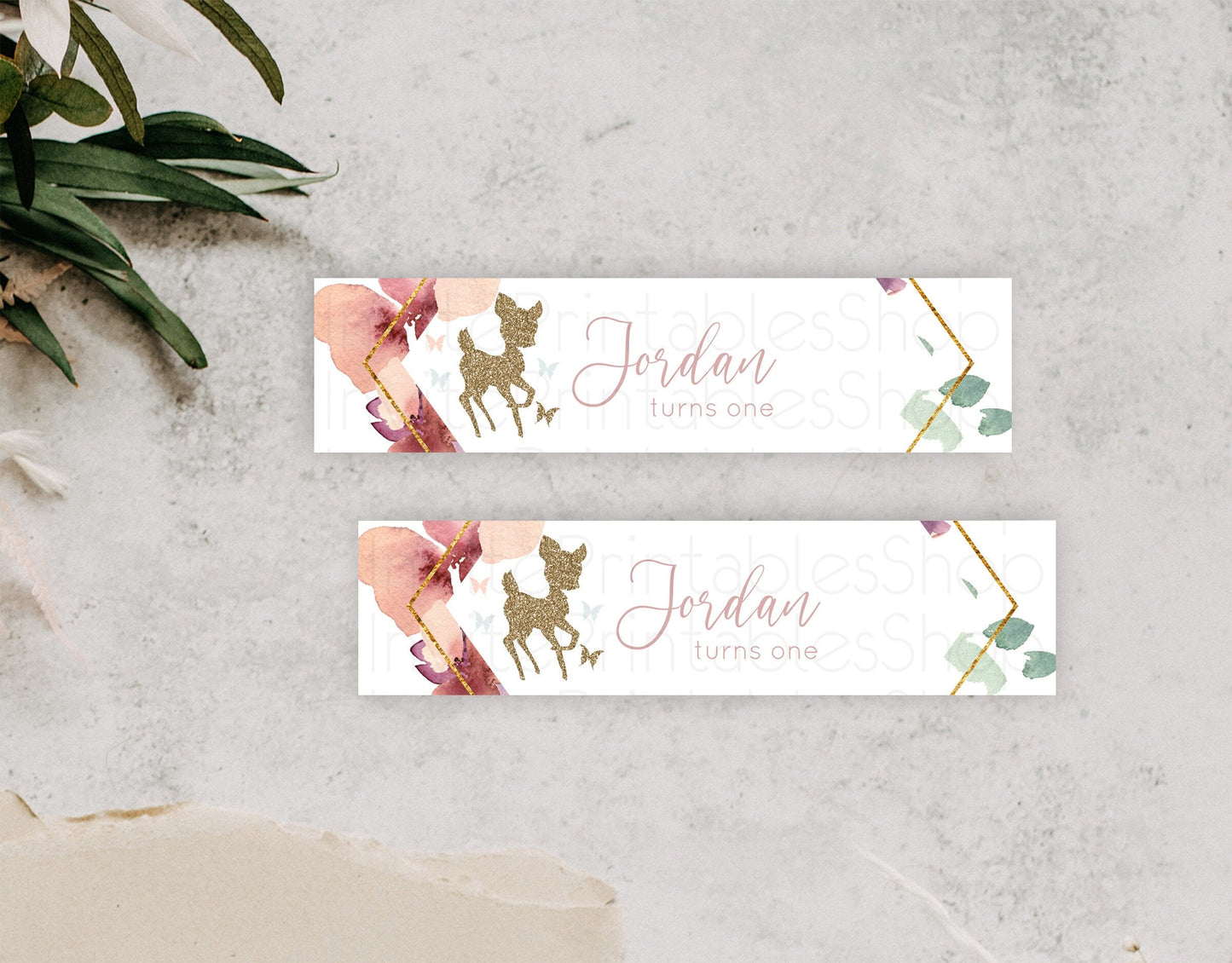 Fawn Deer Water Label Template Pastel Floral Deer Enchanted Forest Butterfly Party Decor Birthday Baptism Baby Shower Bridal Shower D10459