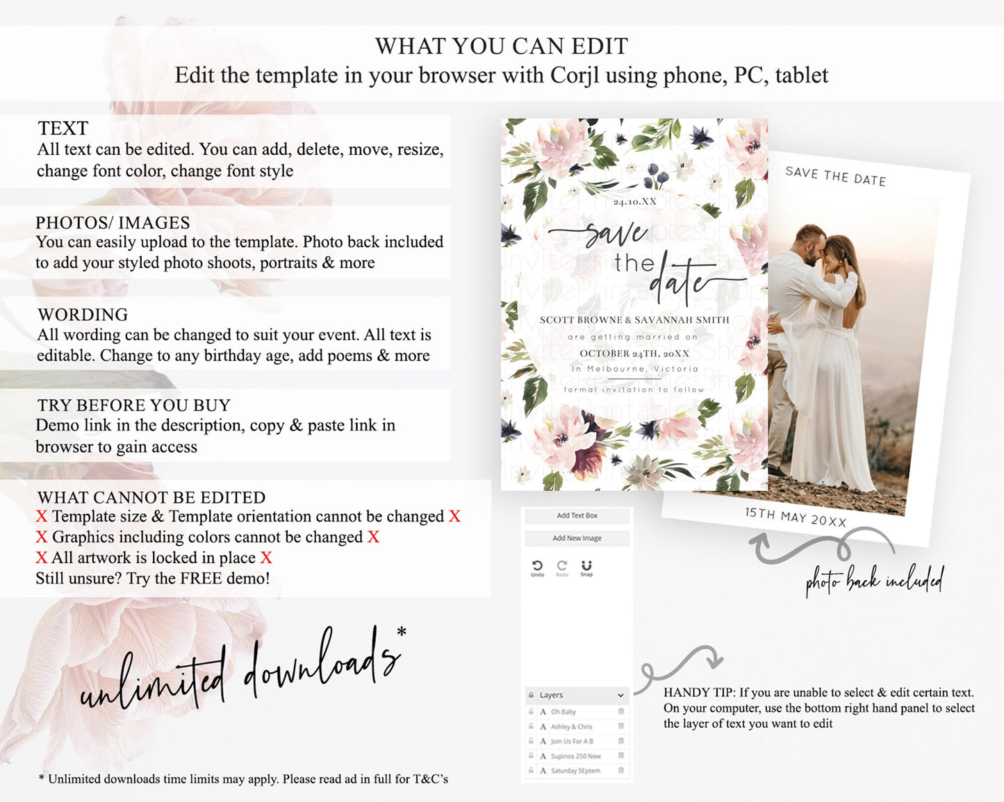 Wildflower Save The Date Template Secret Garden Save The Date Pastel Floral Garden Party Boho Flowers Birthday Baby Shower Wedding D10538