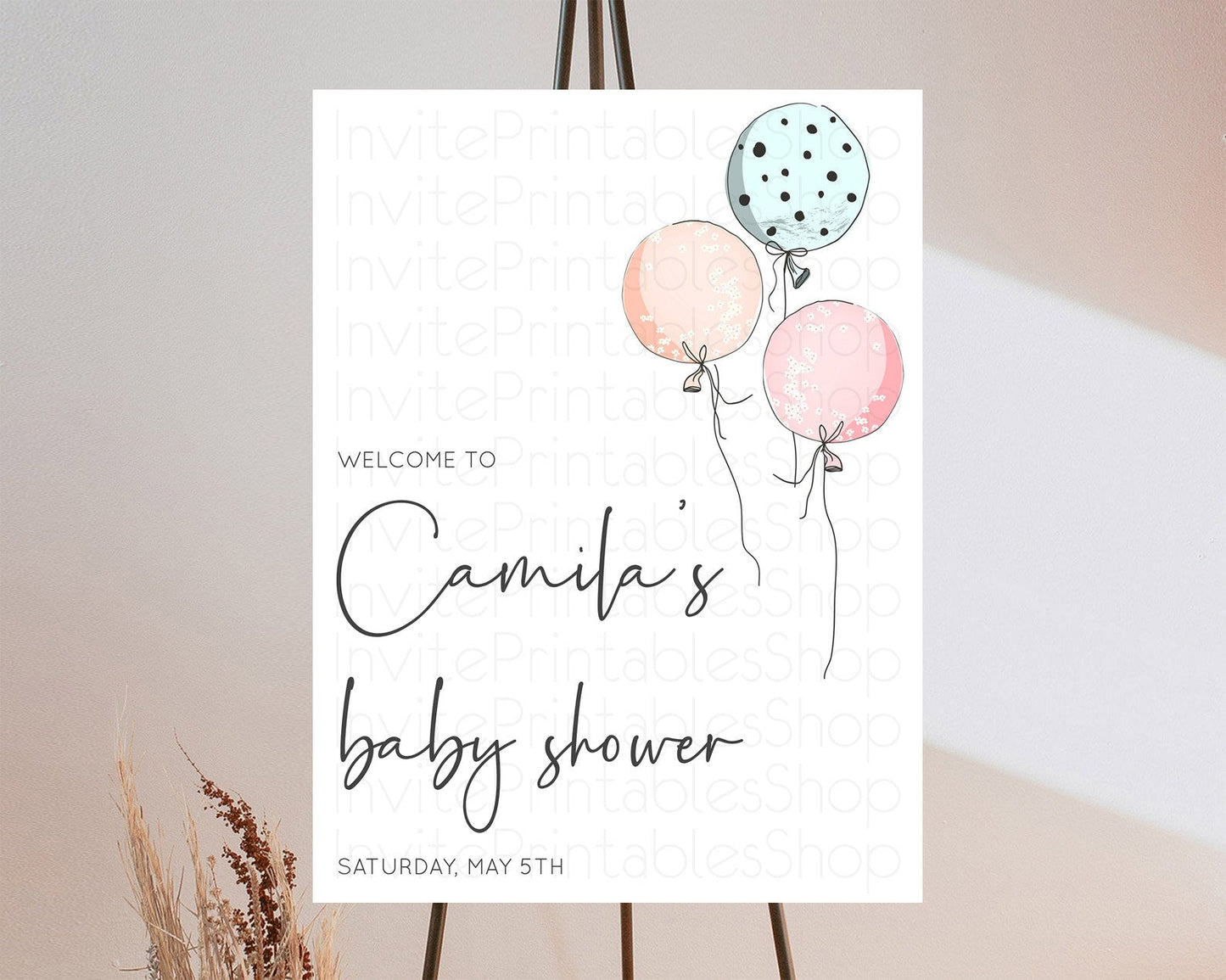 Pastel Balloons Baby Shower Welcome Sign Colorful Balloon Welcome Board Rainbow Balloon Welcome Poster Confetti Balloon Welcome Sign D10868