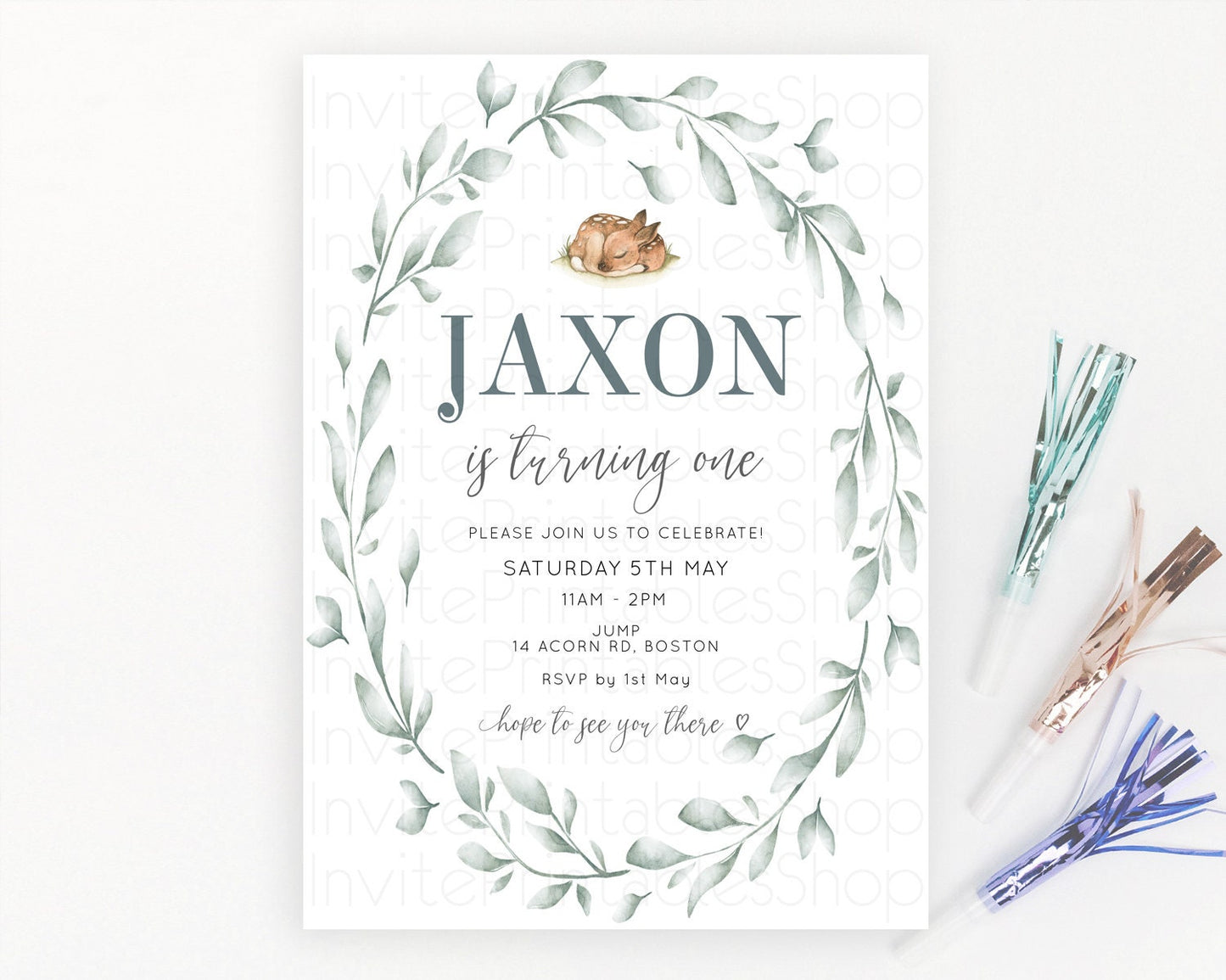 Fawn Birthday Invitation Deer Birthday Invitation Enchanted Forest Party Butterfly Pastel Flowers Whimsical 2nd 1st First Birthday D10935