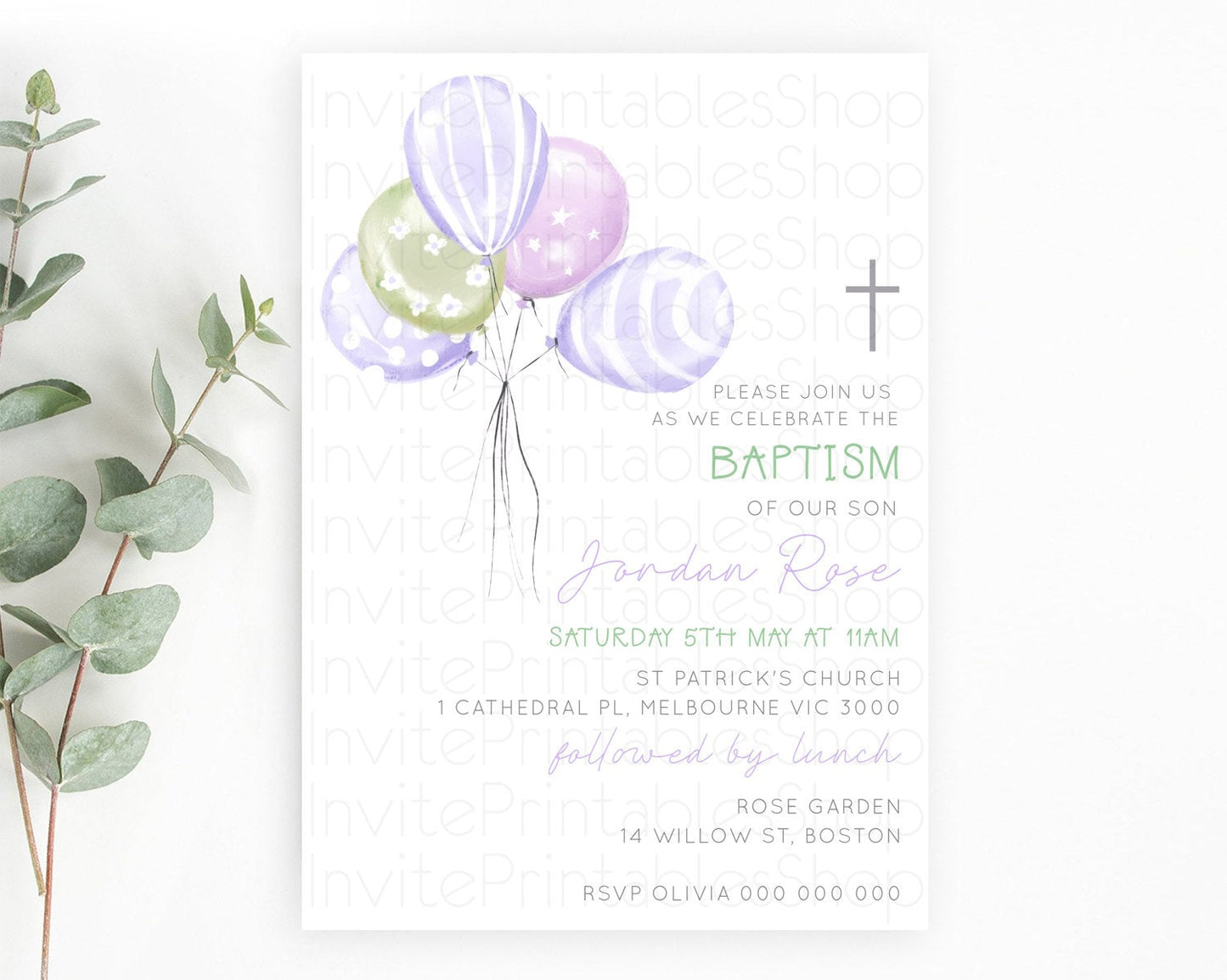 Balloon Baptism Invitation Pastel Baptism 1st Birthday Invitation Pastel Balloon Christening Invite Colorful Rainbow Balloon Invites D23103