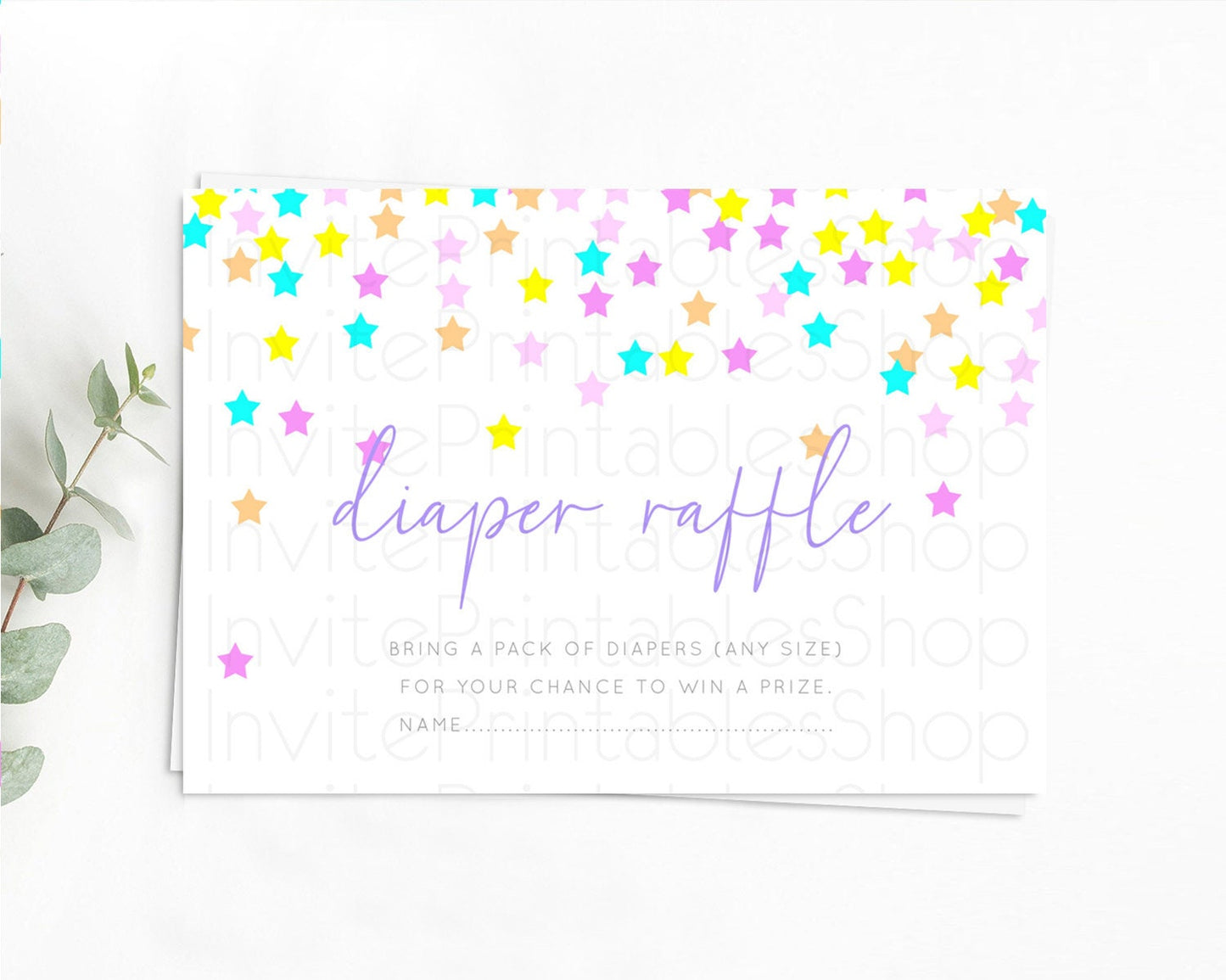 Pastel Star Diaper Raffle Card Shooting Star Diaper Raffle Insert Twinkle Little Star Diaper Ticket Rainbow Confetti Raffle Game D10397