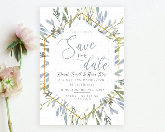Editable Green Leafy Save The Date Template Eucalyptus Fern Leaves Watercolo