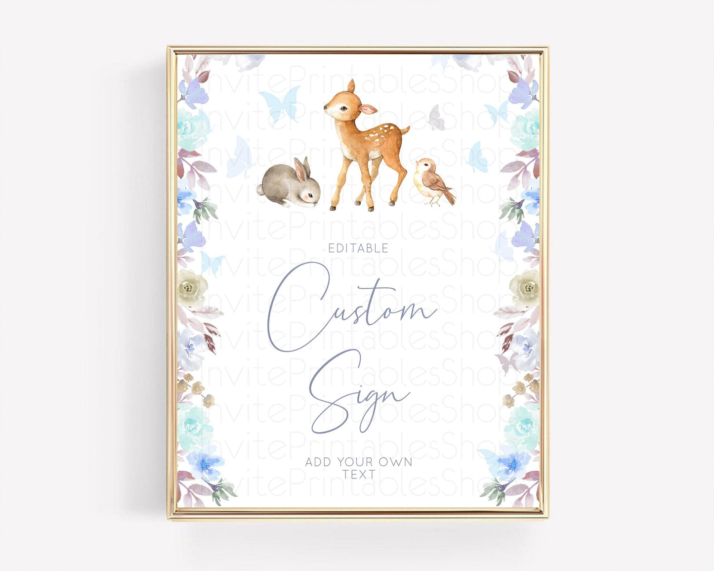 Fawn Deer Sign Pastel Floral Deer Table Sign Decor Enchanted Forest Butterfly Party 1st Birthday Baptism Baby Shower Bridal Shower D10929