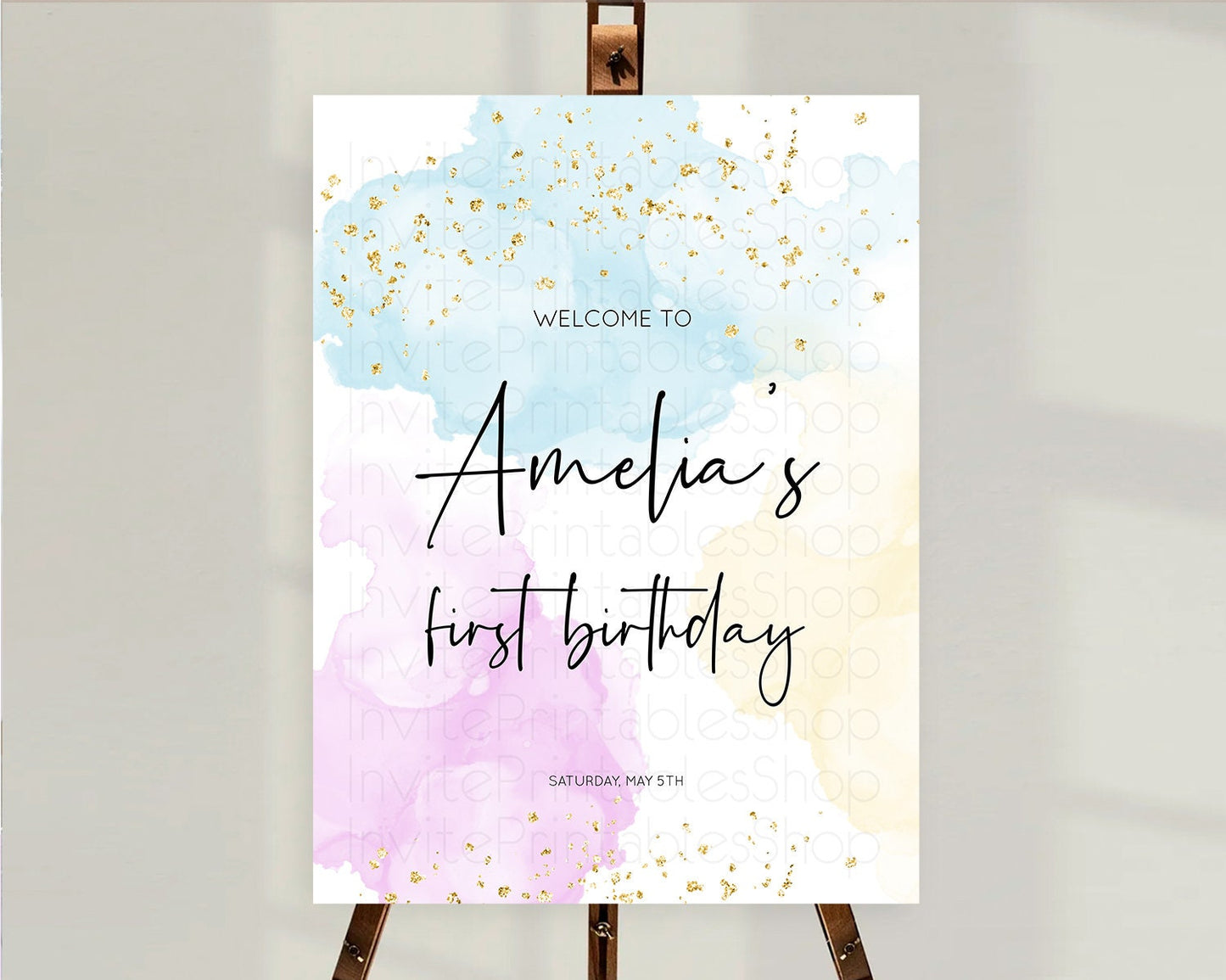 Pastel Welcome Sign Pastel Rainbow Welcome Sign Colorful Rainbow Confetti Watercolor Glitter Pastel First Birthday Welcome Sign D10155