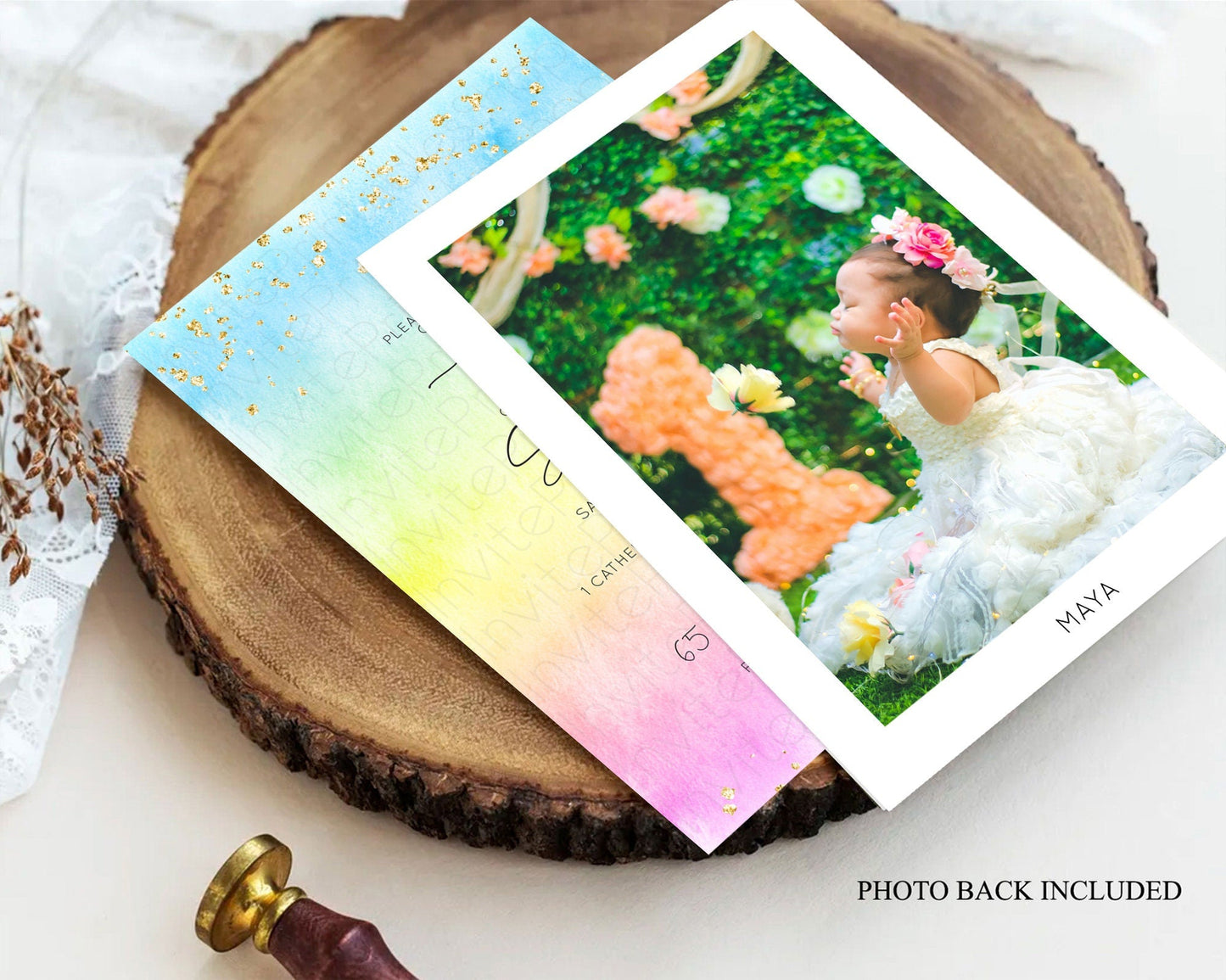 Pastel Baptism Invitation Pastel Colors Watercolor Baptism 1st Birthday Party Gold Ombre Pastel Rainbow Christening Holy Communion D10480