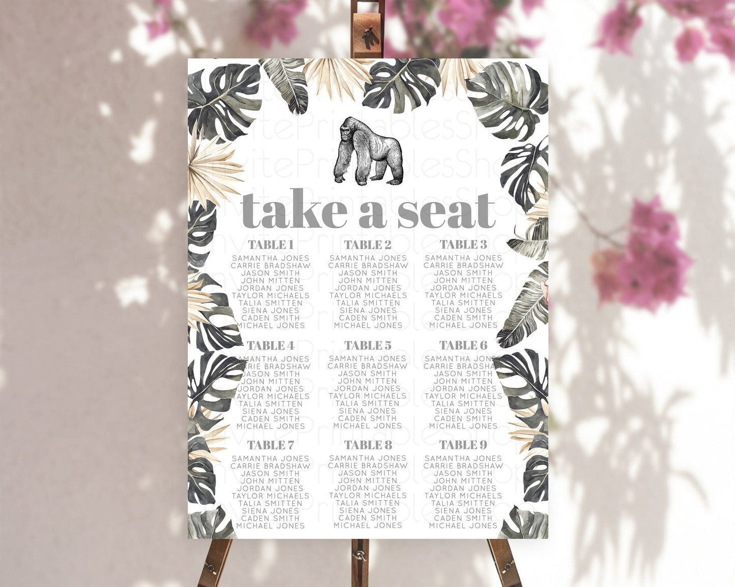 Gorilla Seating Chart Jungle Gorilla Seating Sign Gorilla Party Decor Gorilla Jungle Adventure Zoo Green Palm Leaf Fern Take A Seat D10825