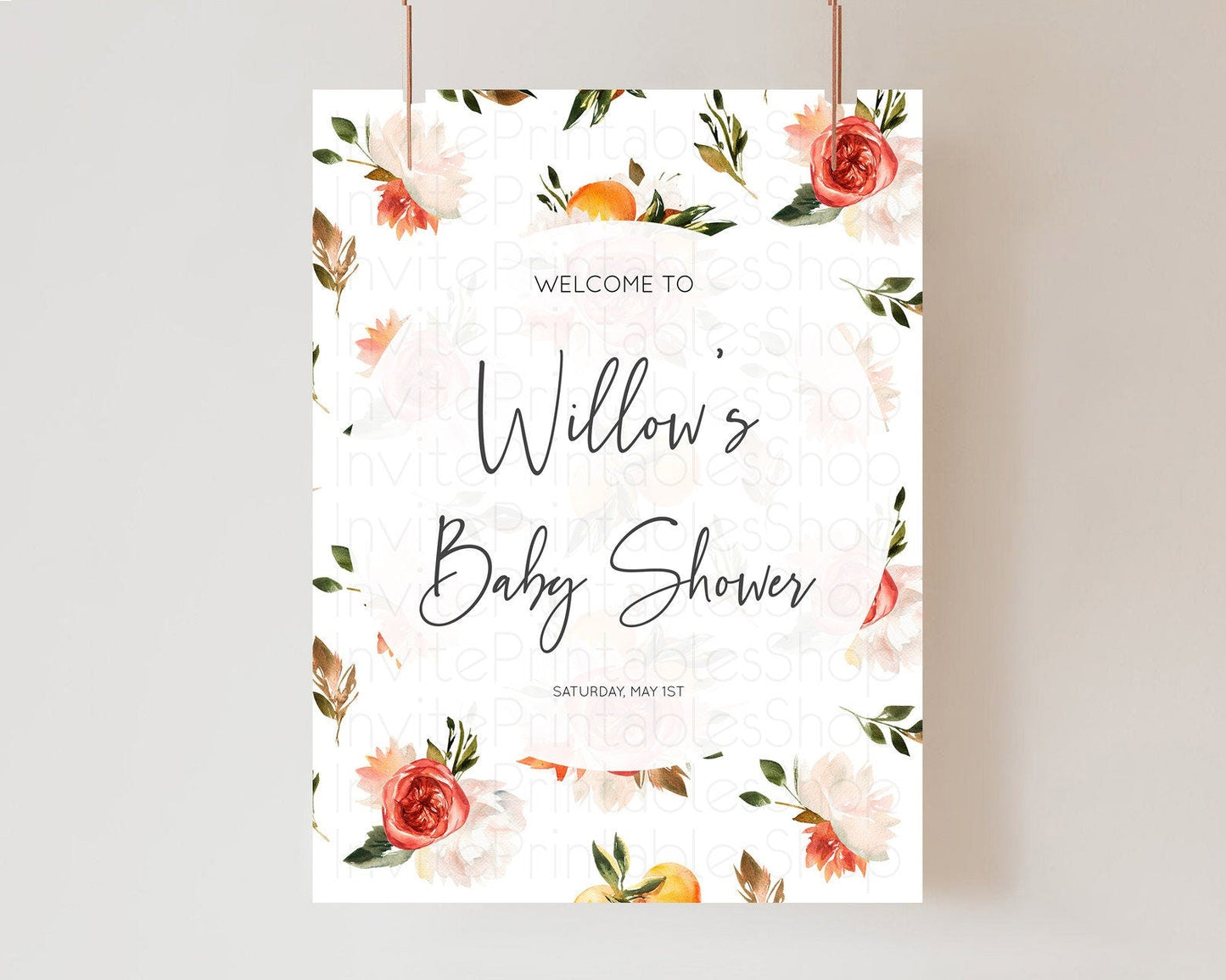 Citrus Baby Shower Welcome Sign Lemon Welcome Sign Orange Welcome Sign Citrus Welcome Poster Citrus Floral Decor Baby Welcome Board D10540