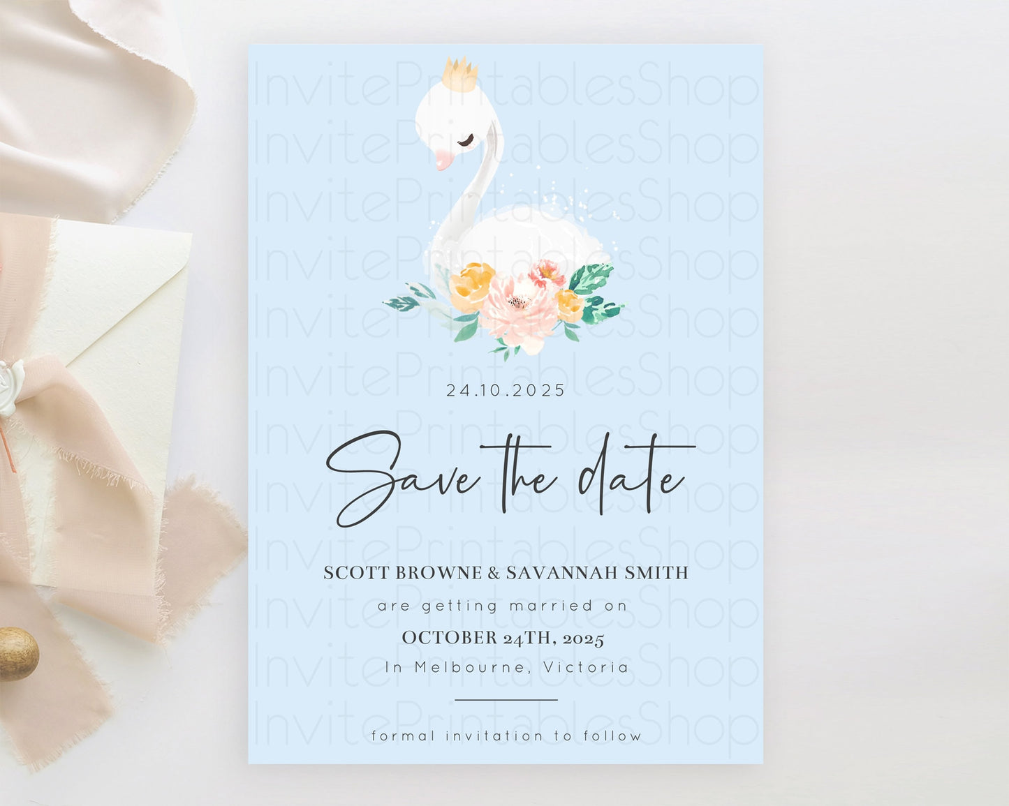 Editable Swan Save The Date Template Swan Princess Ballet Party Enchanted Sw