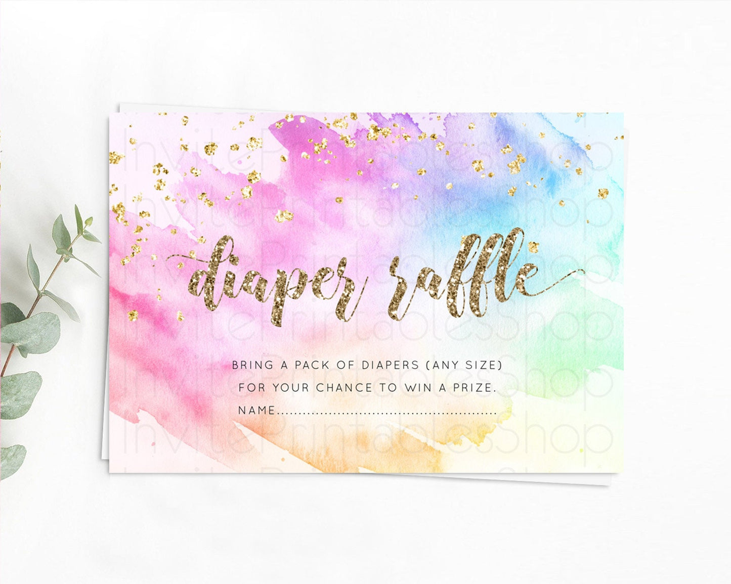 Pastel Diaper Raffle Card Pastel Rainbow Diaper Raffle Insert Colorful Ombre Watercolor Diaper Ticket Confetti Glitter Raffle Game D10450