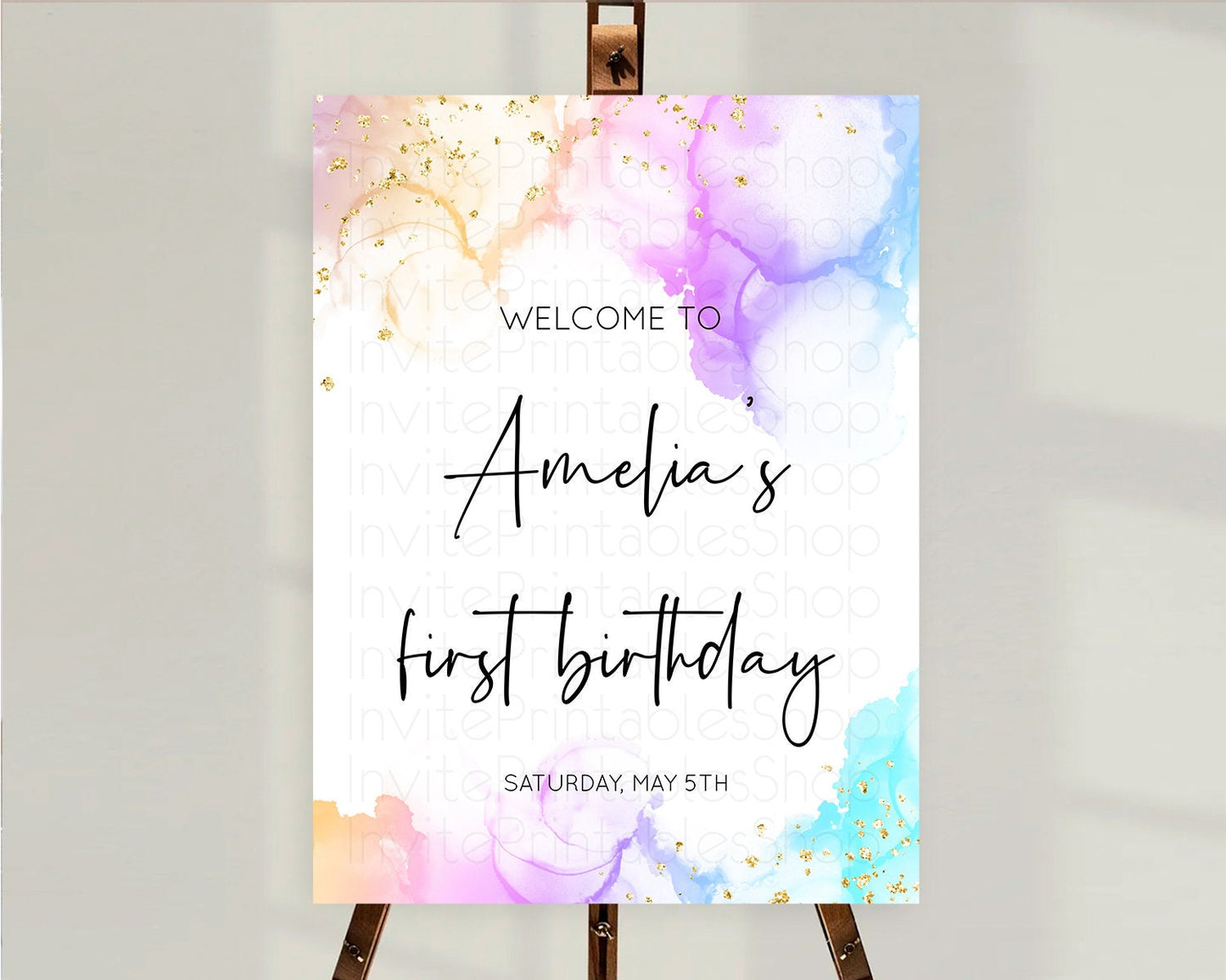 Pastel Welcome Sign Pastel Rainbow Welcome Sign Colorful Rainbow Confetti Watercolor Glitter Pastel First Birthday Welcome Sign D10180