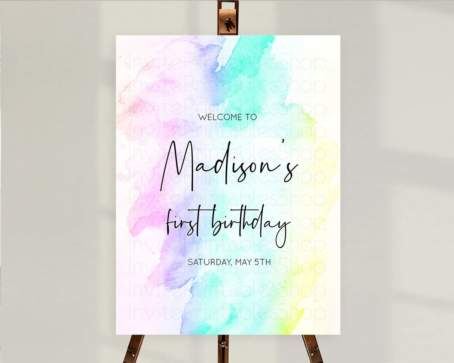 Pastel Welcome Sign Pastel Rainbow Welcome Sign Colorful Rainbow Confetti Watercolor Glitter Pastel First Birthday Welcome Sign D10231