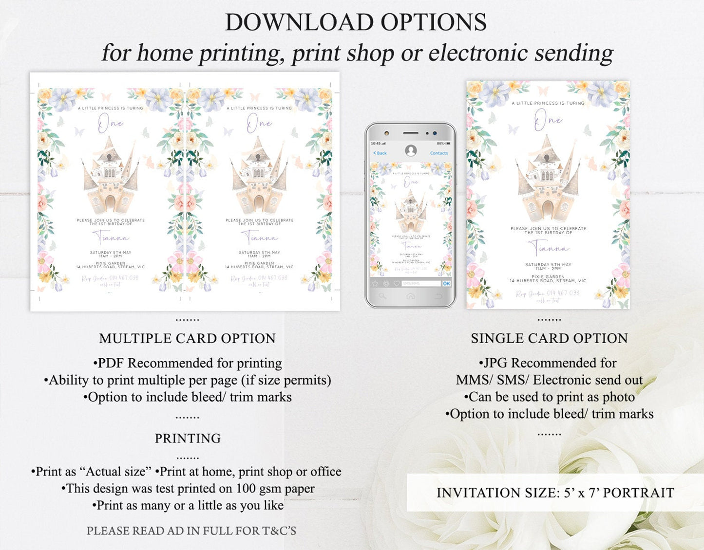 Castle Birthday Invitation Princess Birthday invite Enchanted Garden Invite Pastel Floral Invite Butterfly Garden Invite Royal Party C513