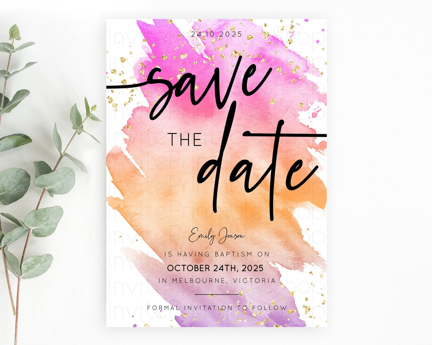 Pastel Save The Date Template Pastel Ombre Rainbow Watercolor Colorful Party For Birthday Baptism Baby Shower Wedding Bridal Shower D10488