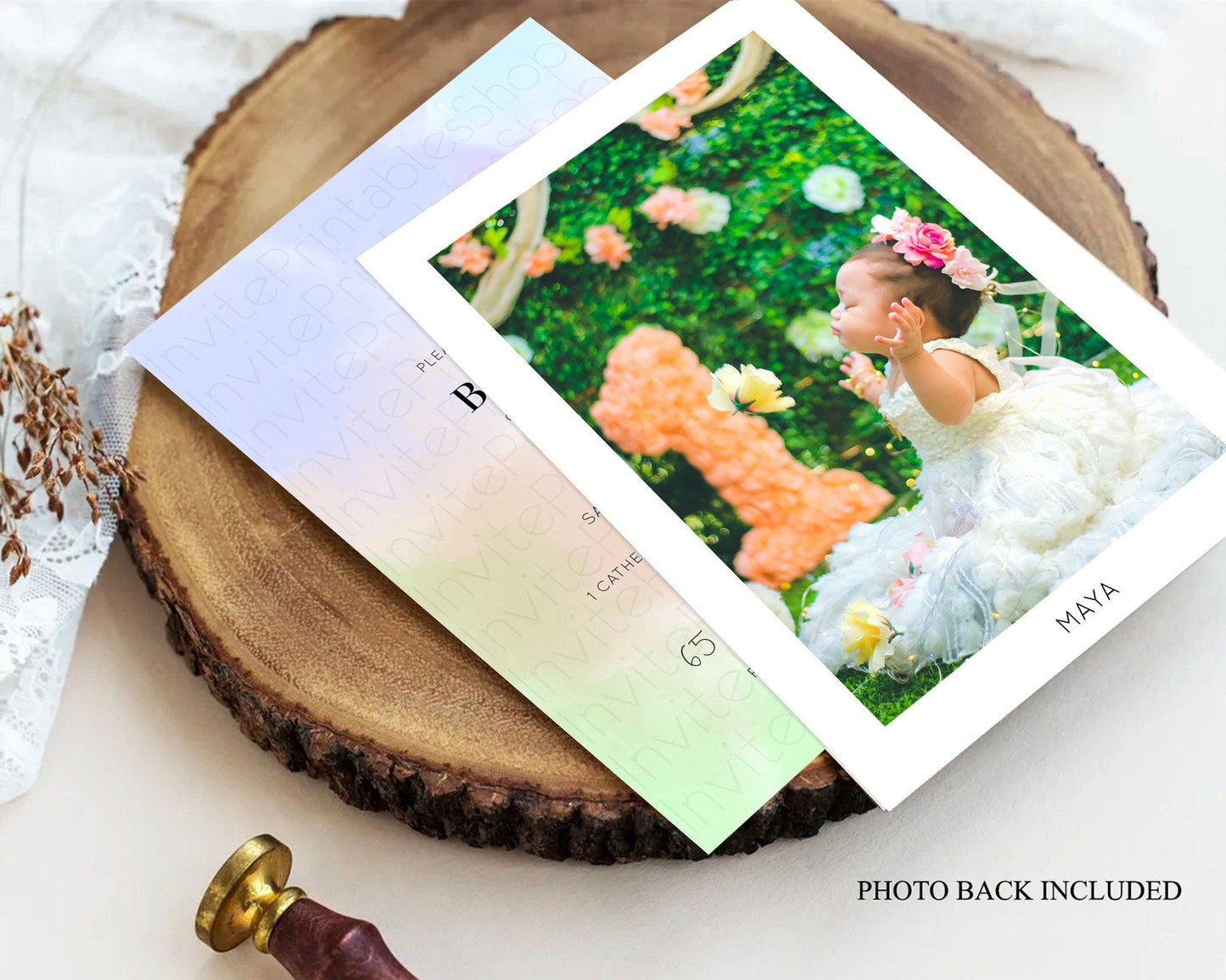 Pastel Baptism Invitation Pastel Colors Watercolor Baptism 1st Birthday Party Gold Ombre Pastel Rainbow Christening Holy Communion D10371