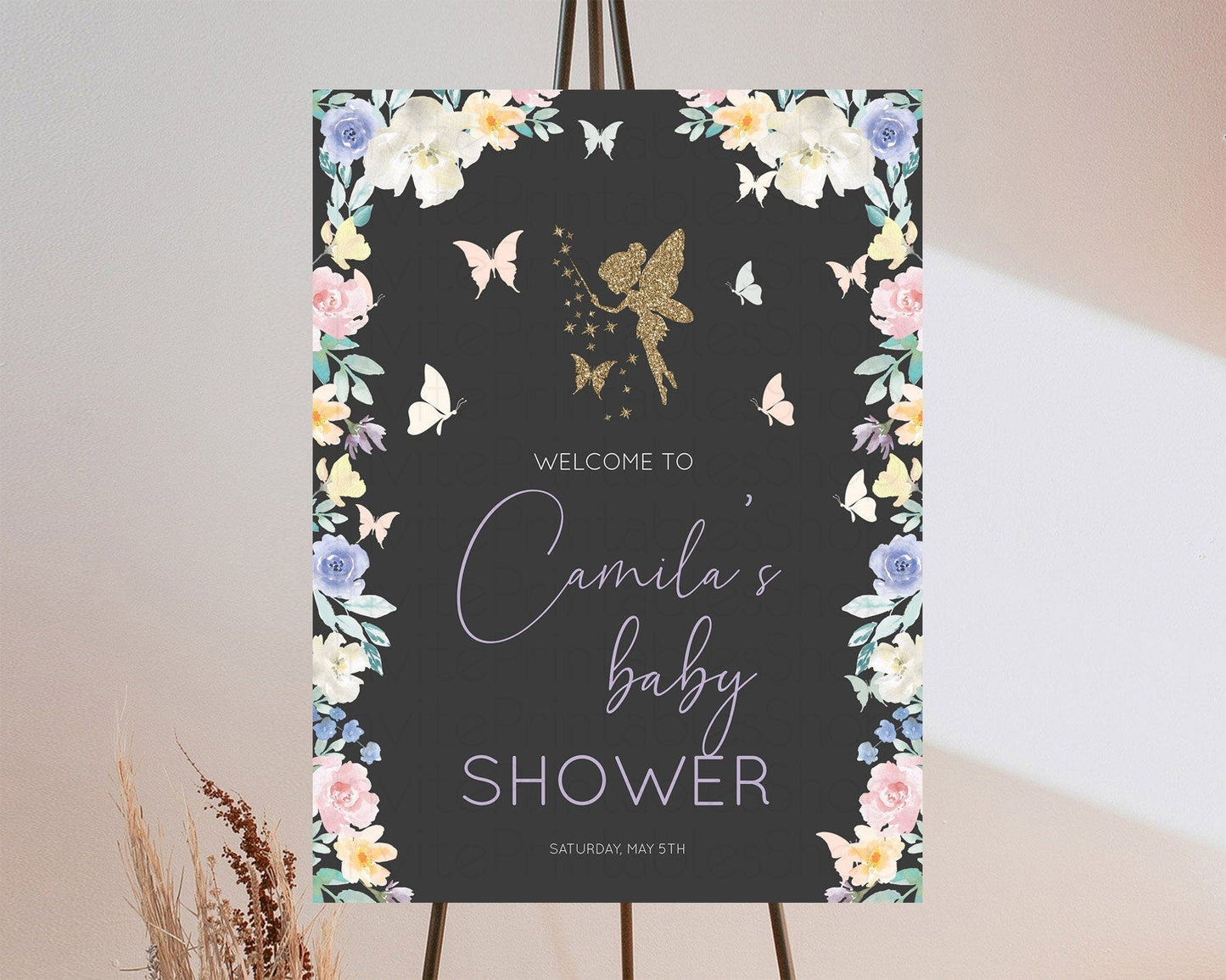 Fairy Baby Shower Welcome Sign Fairy Welcome Board Enchanted Garden Pastel Floral Butterfly Decor Secret Garden Fairy Welcome Sign D10881