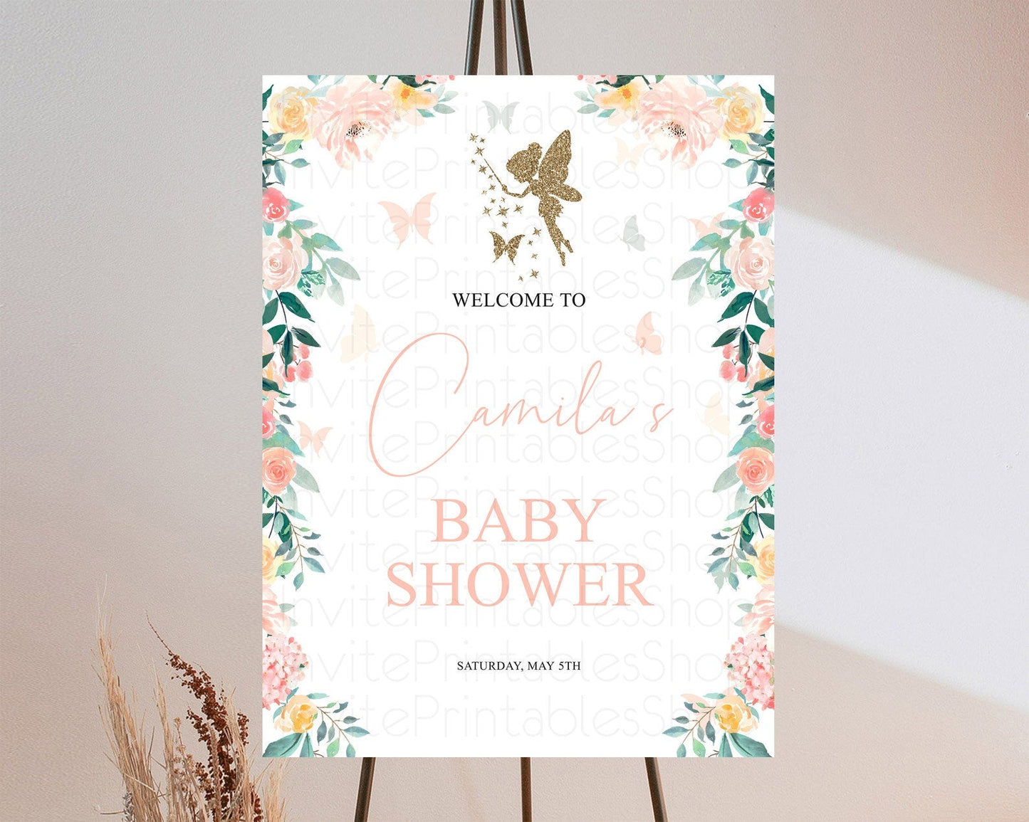 Fairy Baby Shower Welcome Sign Fairy Welcome Board Enchanted Garden Pastel Floral Butterfly Decor Secret Garden Fairy Welcome Sign D10789