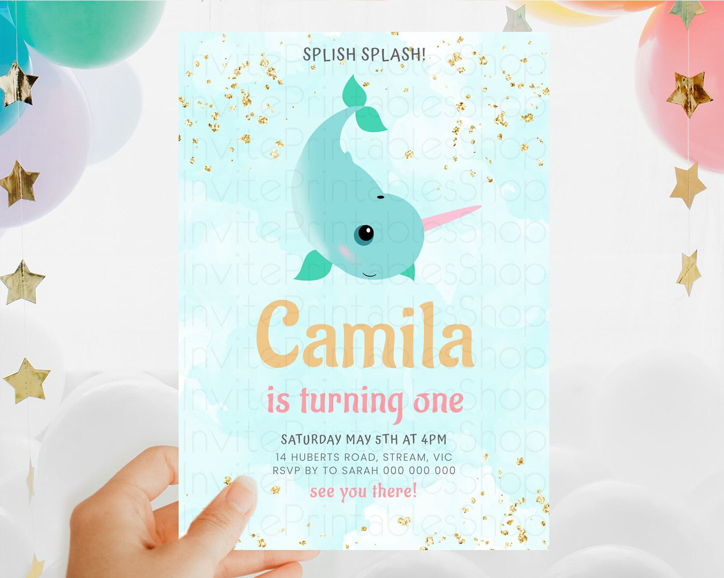 Narwhal Birthday Invitation Narwhal Unicorn Invitation Rainbow Sea Pastel Under Sea Unicorn Narwhal Party 3rd 2nd 1st First Birthday D10731