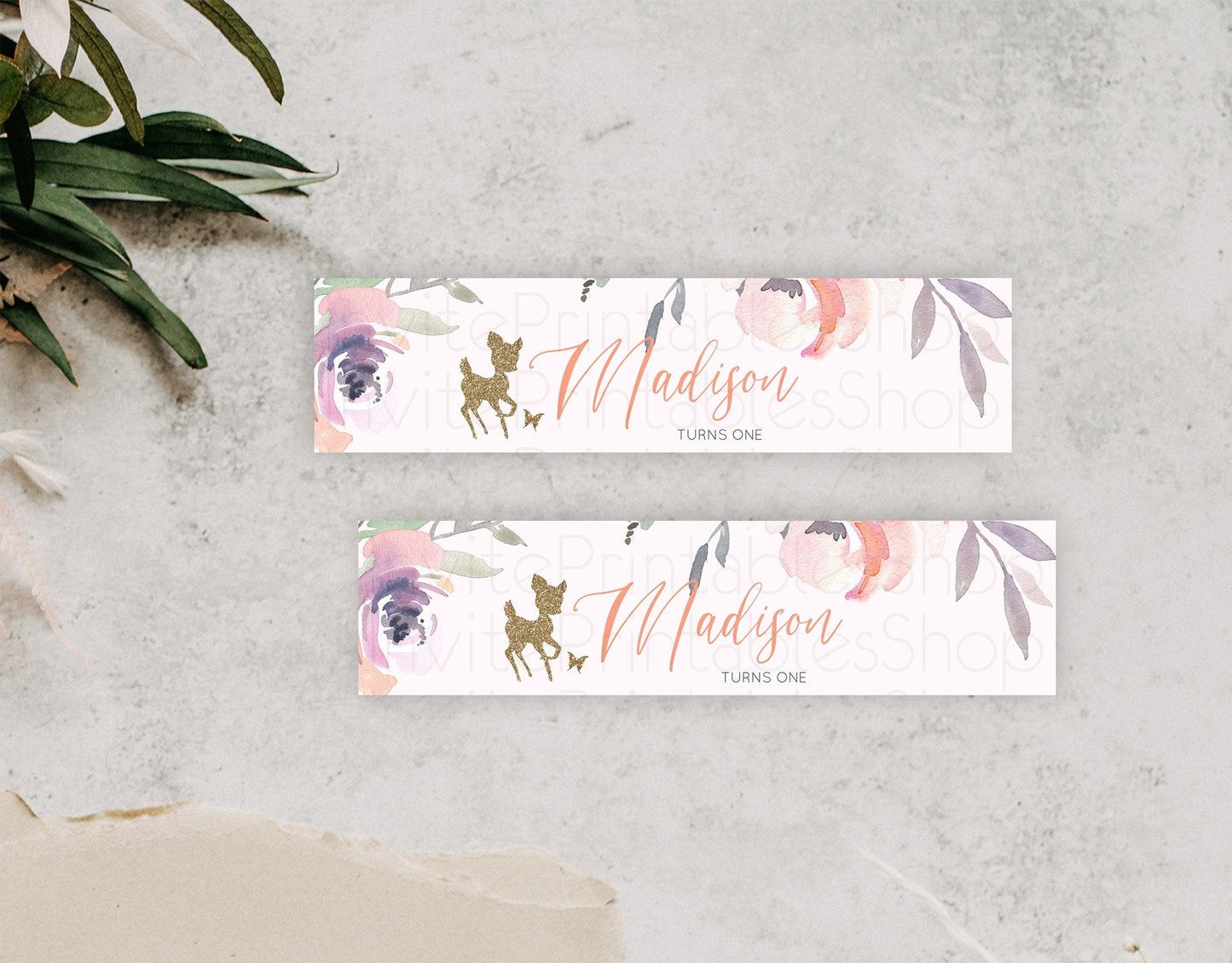 Fawn Deer Water Label Template Pastel Floral Deer Enchanted Forest Butterfly Party Decor Birthday Baptism Baby Shower Bridal Shower D10196