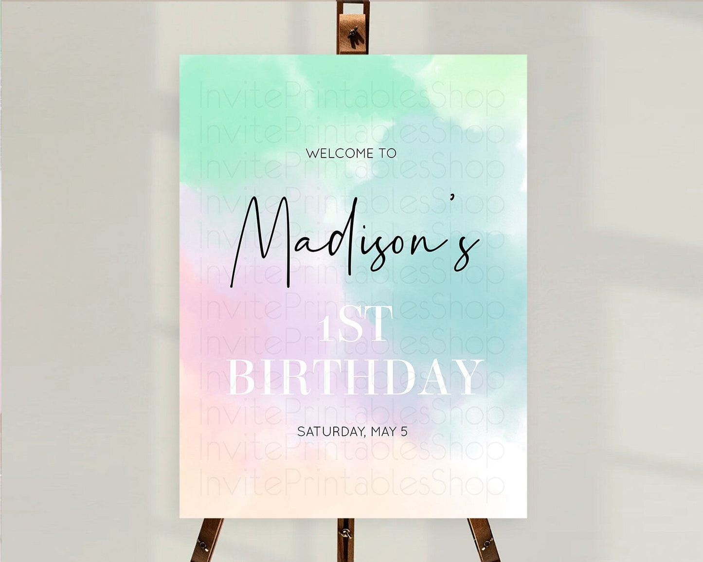 Pastel Welcome Sign Pastel Rainbow Welcome Sign Colorful Rainbow Confetti Watercolor Glitter Pastel First Birthday Welcome Sign D10375