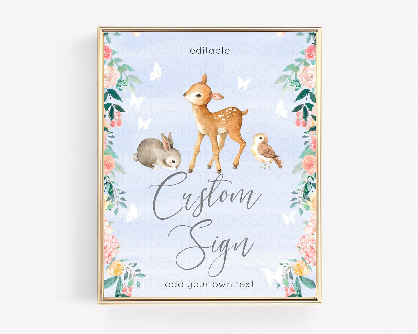 Fawn Deer Sign Pastel Floral Deer Table Sign Decor Enchanted Forest Butterfly Party 1st Birthday Baptism Baby Shower Bridal Shower D10920
