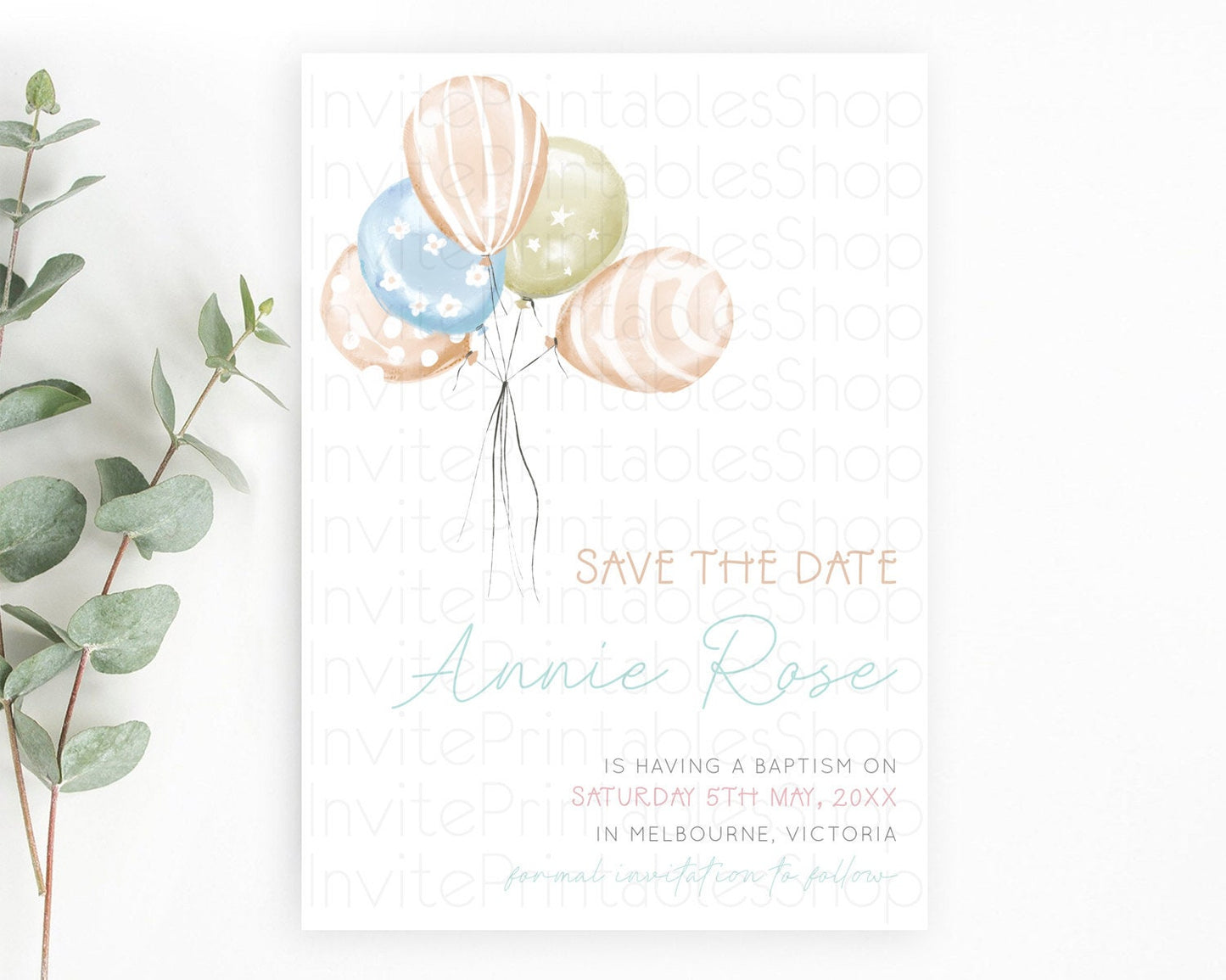 Pastel Balloons Save The Date Rainbow Confetti Balloon Party Colorful Balloon Save The Date Template Birthday Baby Shower Baptism D22999