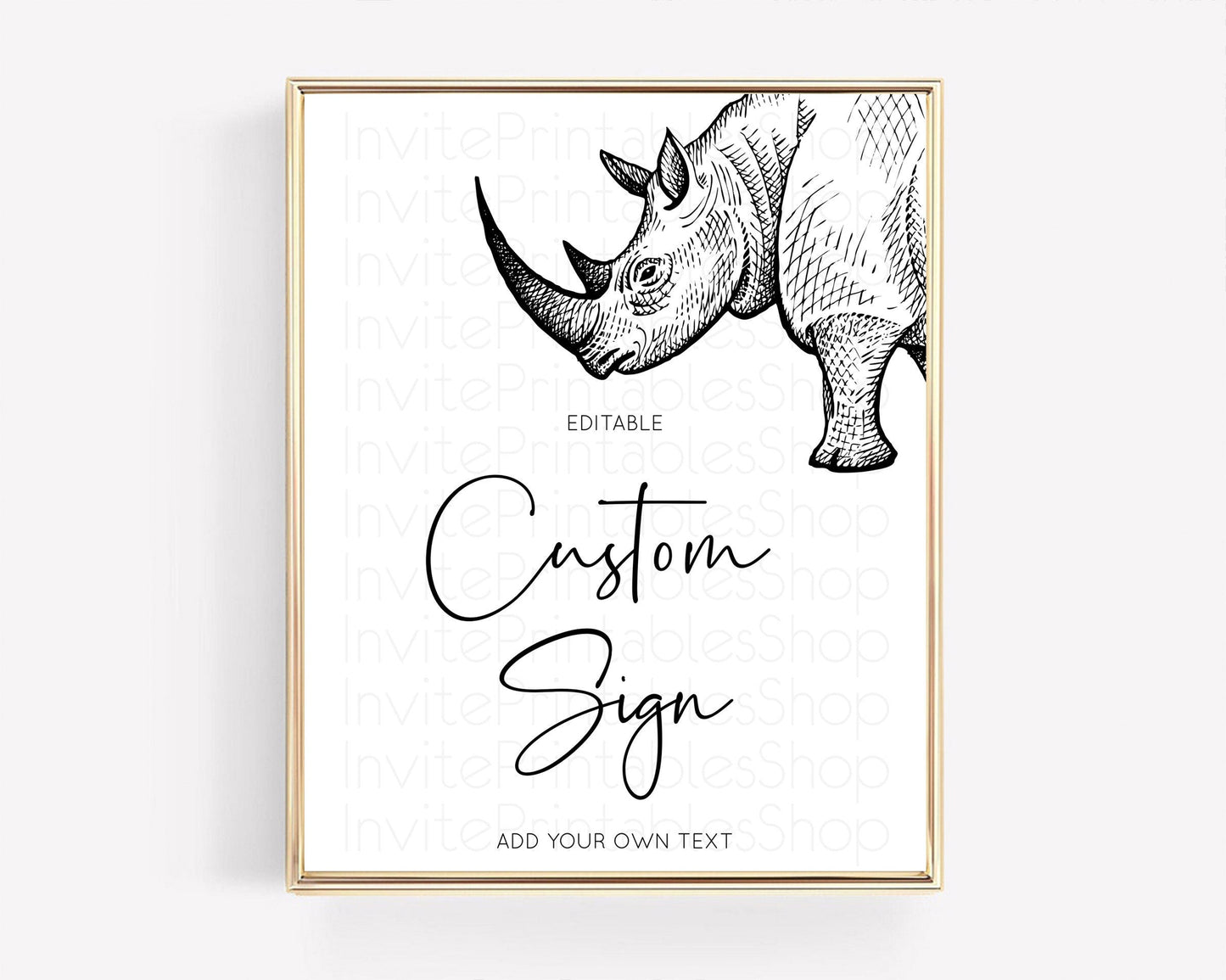 Rhino Sign Safari Table Sign Decor Rhino Party Sign Template Safari Adventure Rhino Minimal Theme 1st Birthday Baptism Baby Shower D10253