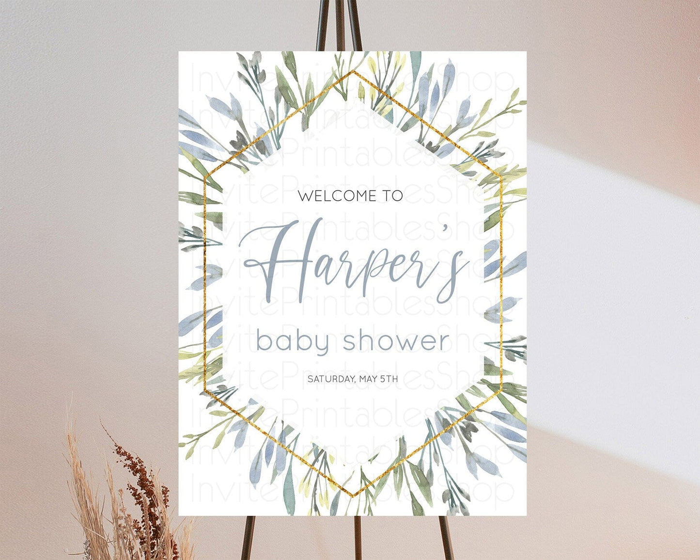 Leafy Baby Shower Welcome Sign Green Leaf Welcome Board Greenery Eucalyptus Fern Spray Leaves Watercolor Boho Garden Welcome Sign D10532