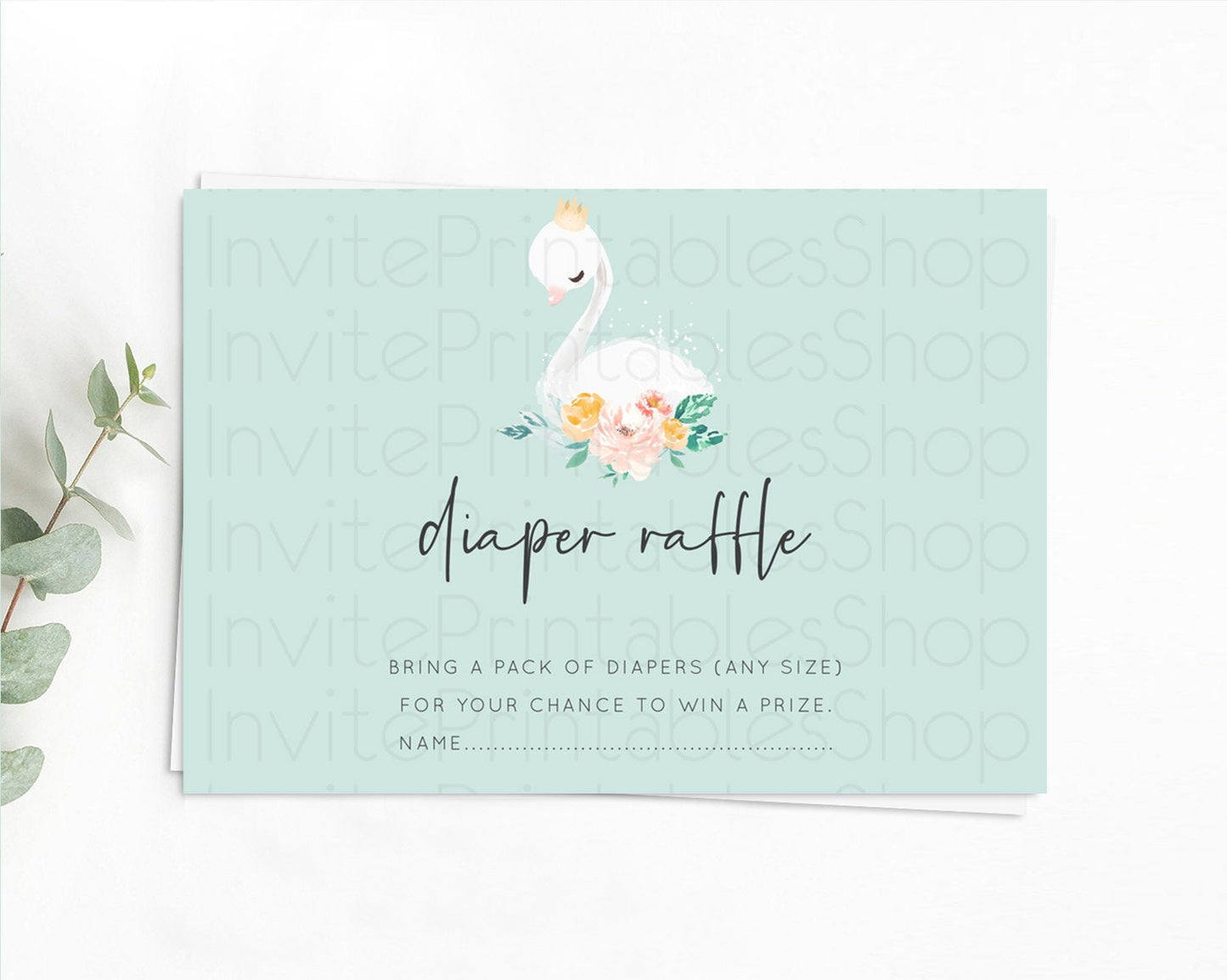 Swan Diaper Raffle Card Swan Princess Ballet Diaper Raffle Insert Enchanted Swan Lake Diaper Ticket Secret Garden Floral Raffle Game D10905